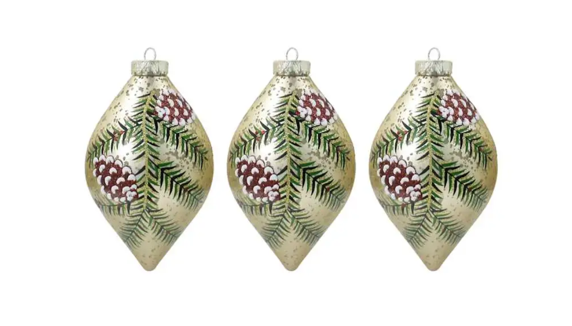 Box of three pine branch ornaments