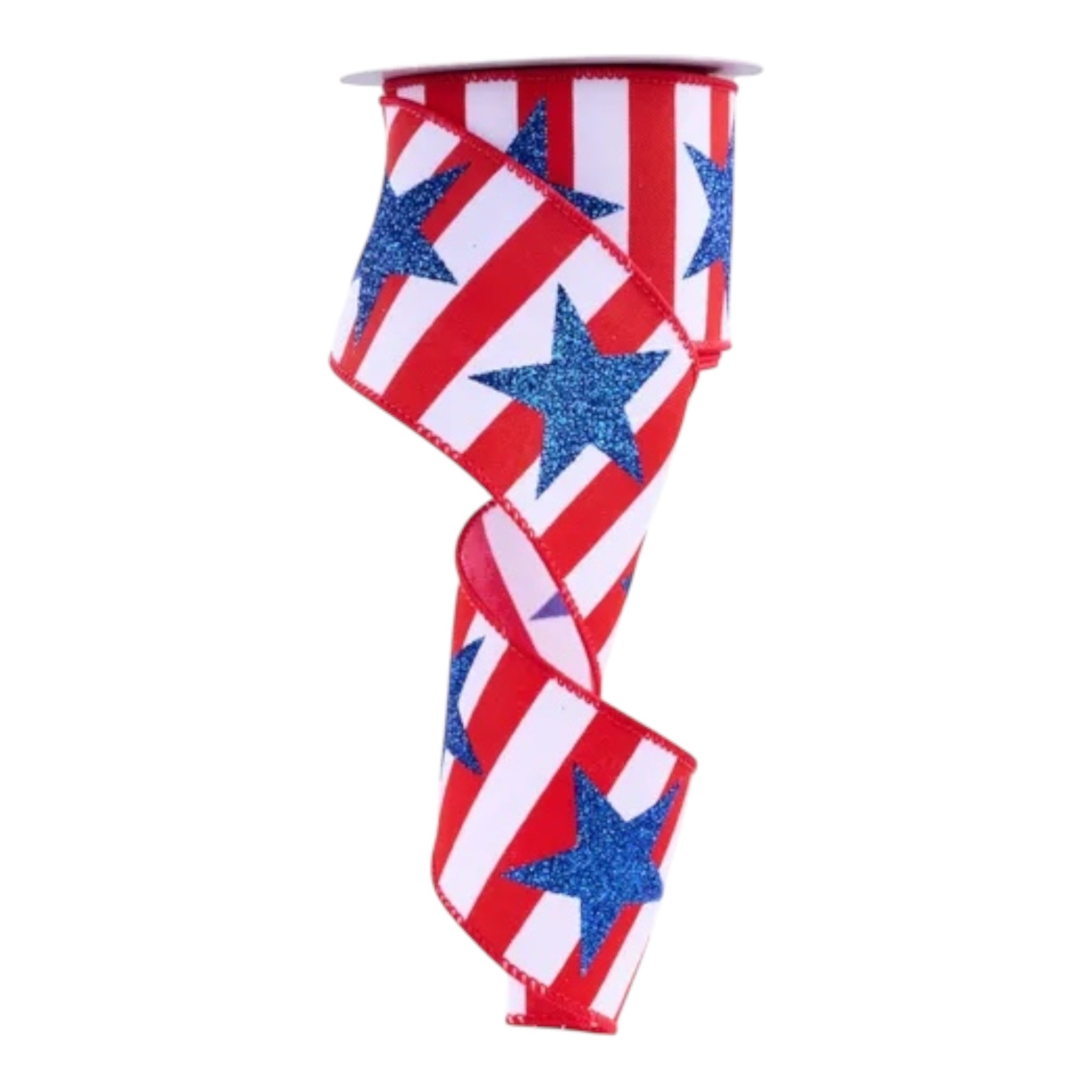 Patriotic Stars and Stripes Wired Ribbon, Red White Blue USA Decor Ribbon