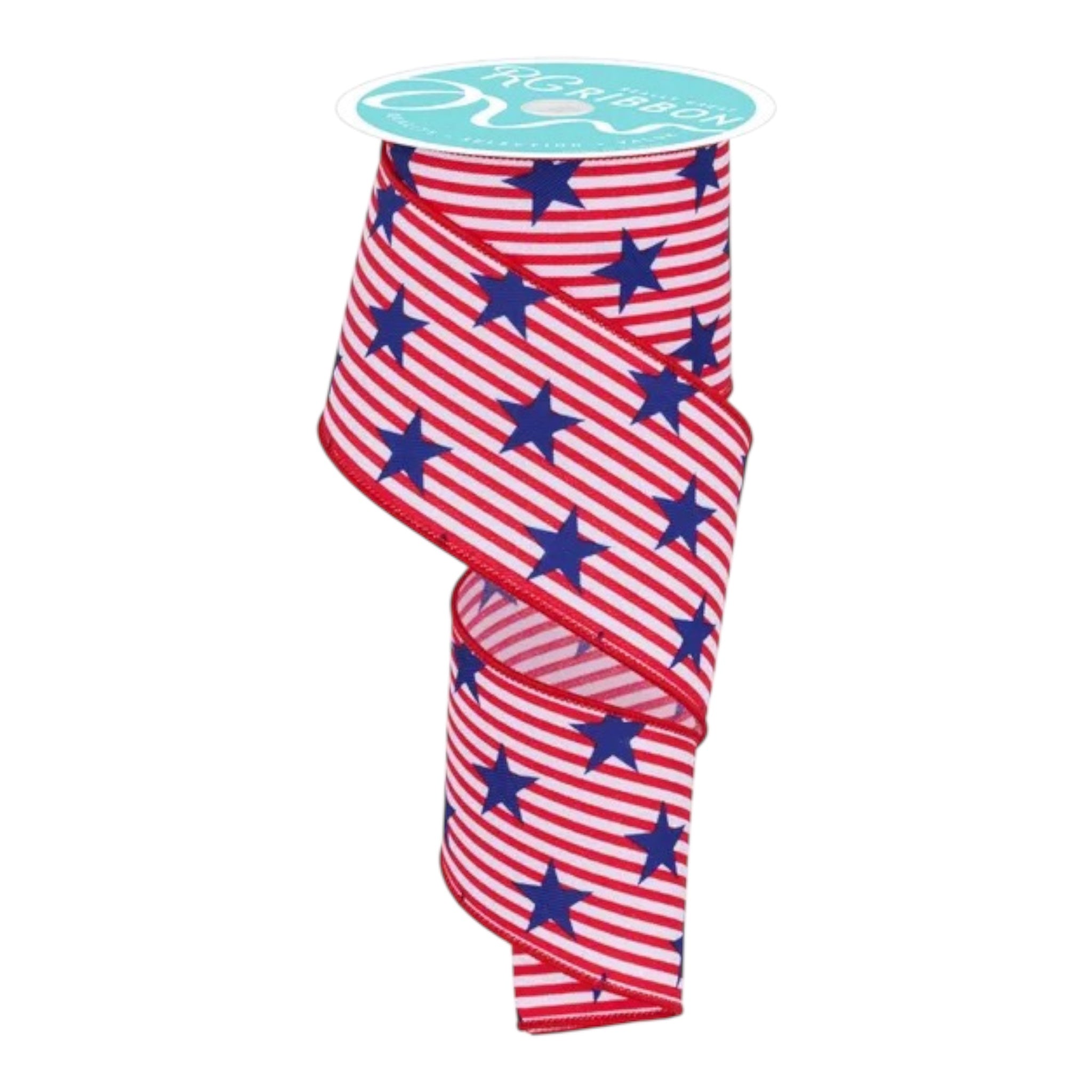 Patriotic Stars and Stripes Wired Ribbon, Red White Blue Star Ribbon, USA Decorative Ribbon 2.5 x 10yds