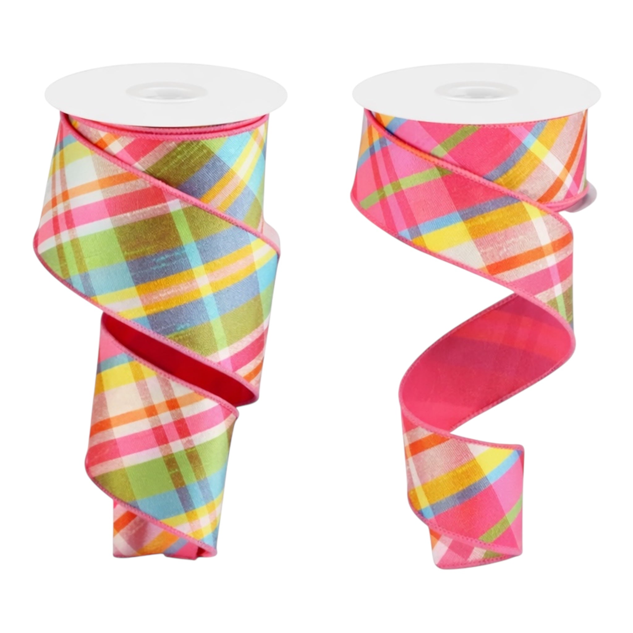 Plaid Faux Dupioni Ribbon with Fused Back, Spring Summer Decor Ribbon 1.5", 2.5" x 10yds