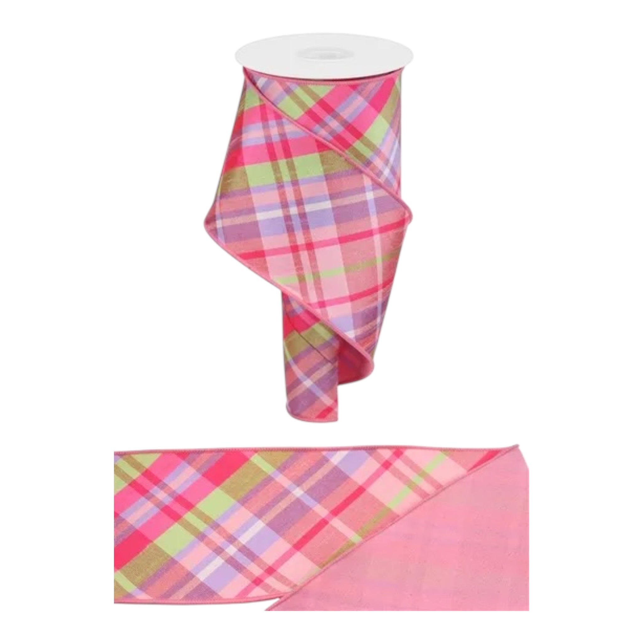 Pastel Pink Plaid Wired Ribbon Spring Ribbon 4" x 10 yd