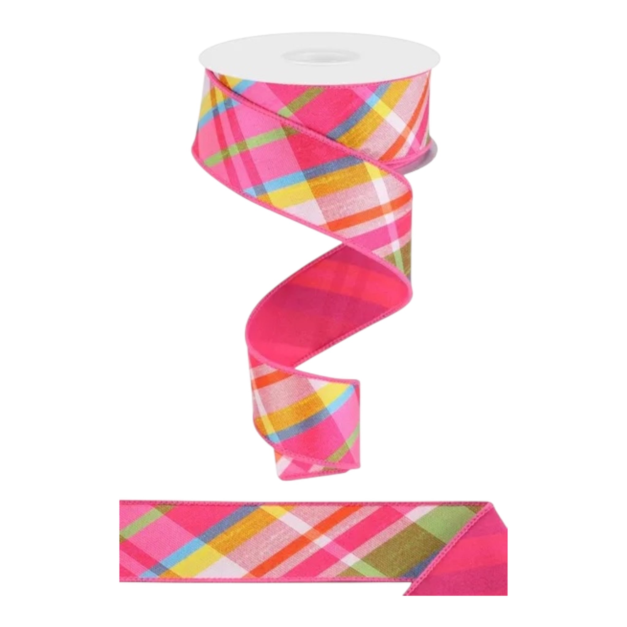Plaid Faux Dupioni Ribbon with Fused Back, Spring Summer Decor Ribbon 1.5", 2.5" x 10yds