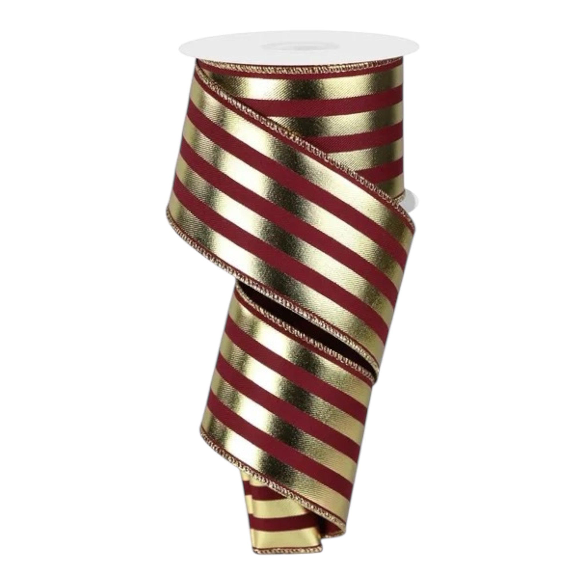 Metallic Gold and Maroon Vertical Stripes Wired Ribbon- Available in 2.5", 4" x 10yds