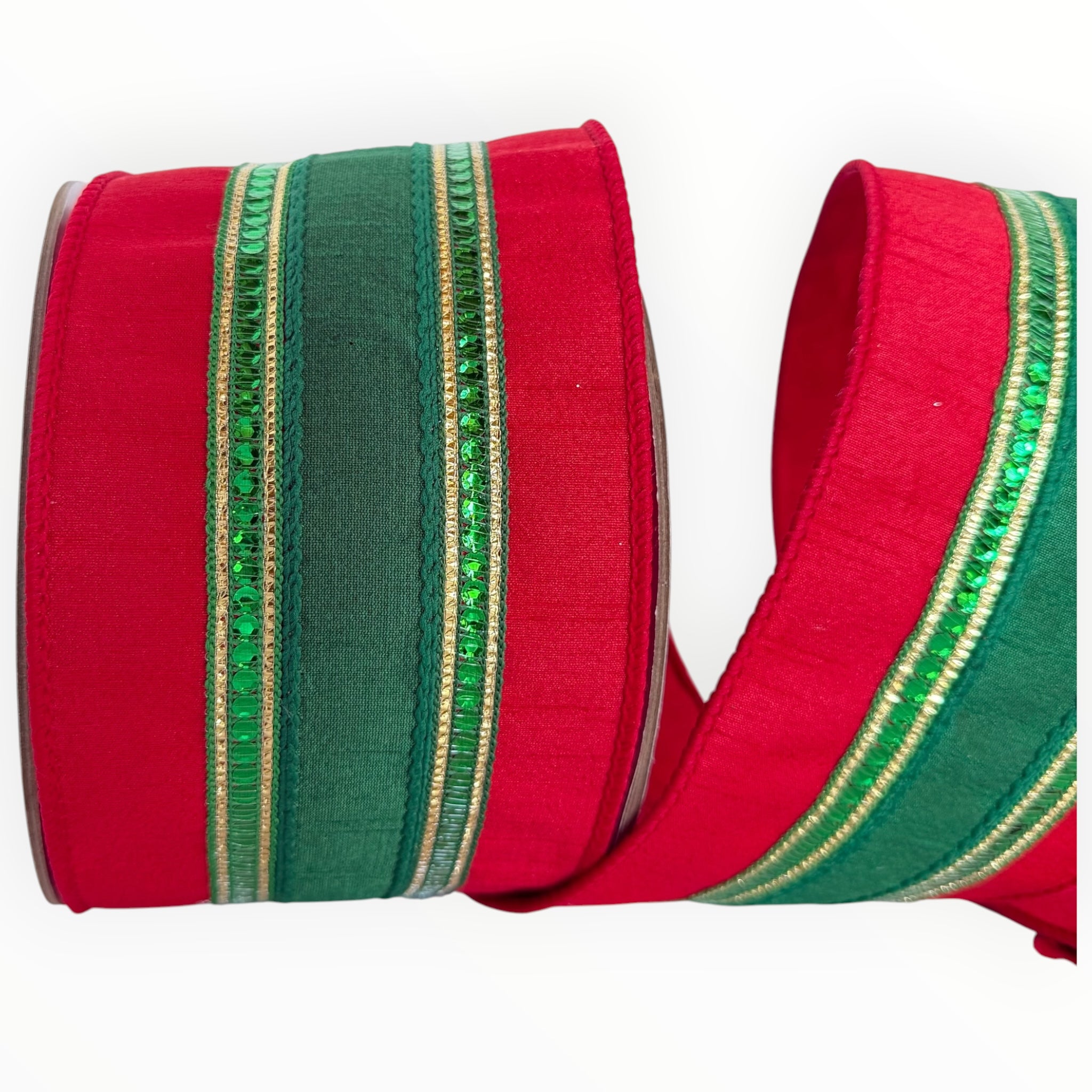 Red & Green Striped Christmas Wired Ribbon | Farrisilk Ribbon