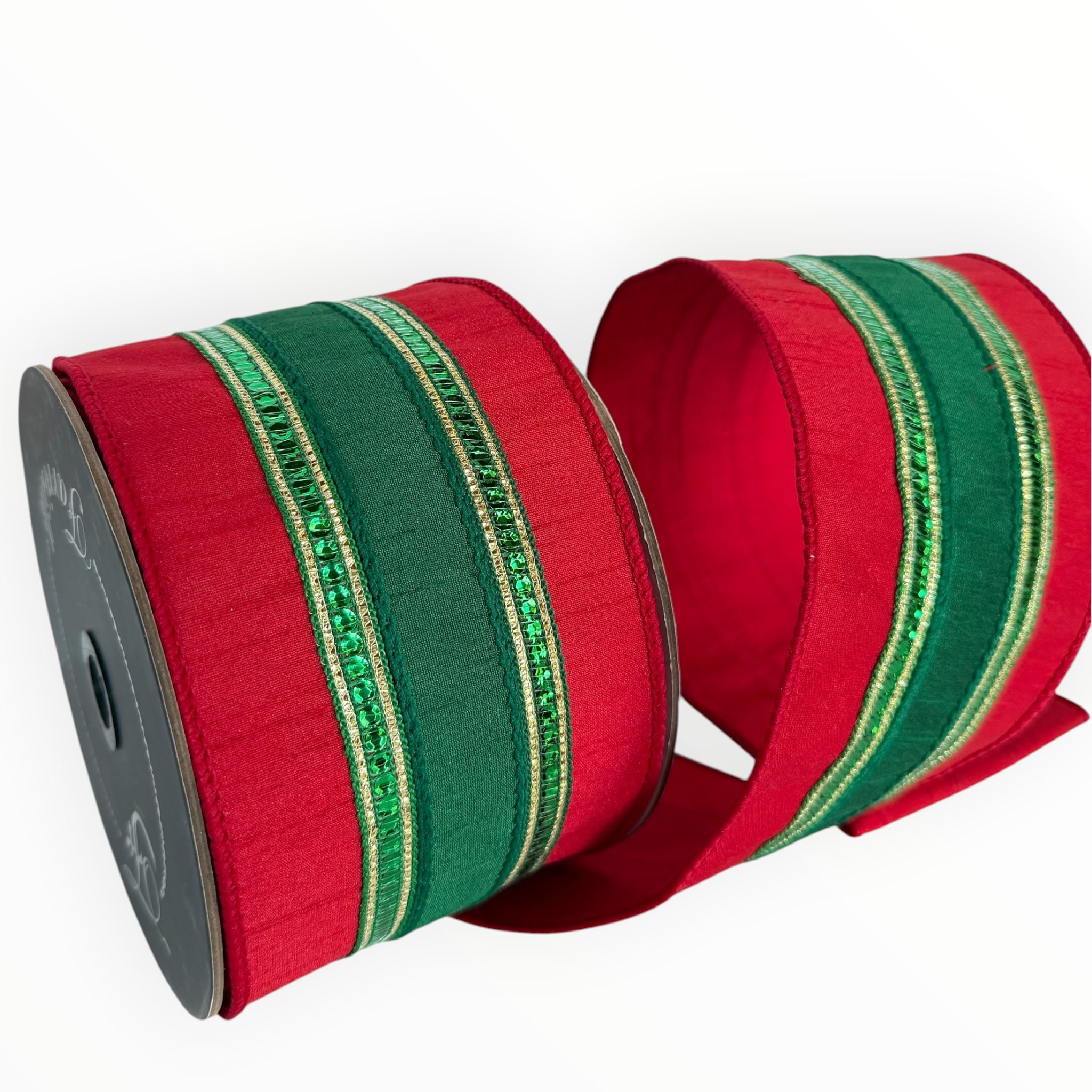 Red & Green Striped Christmas Wired Ribbon | Farrisilk Ribbon