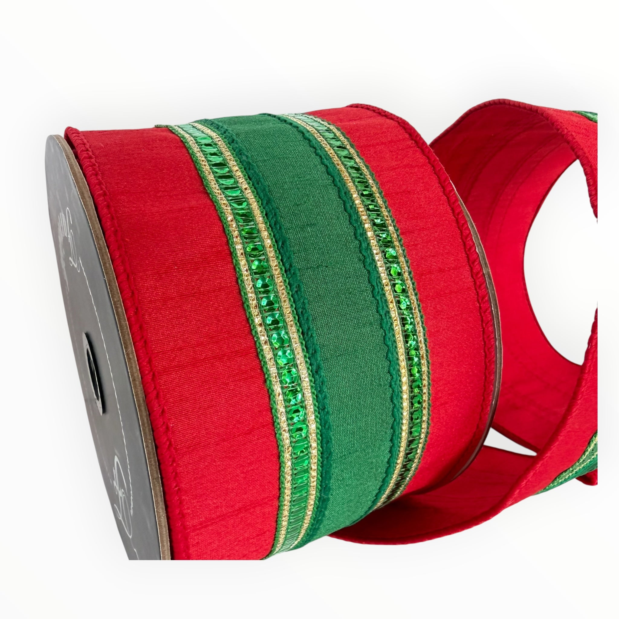 Red & Green Striped Christmas Wired Ribbon | Farrisilk Ribbon
