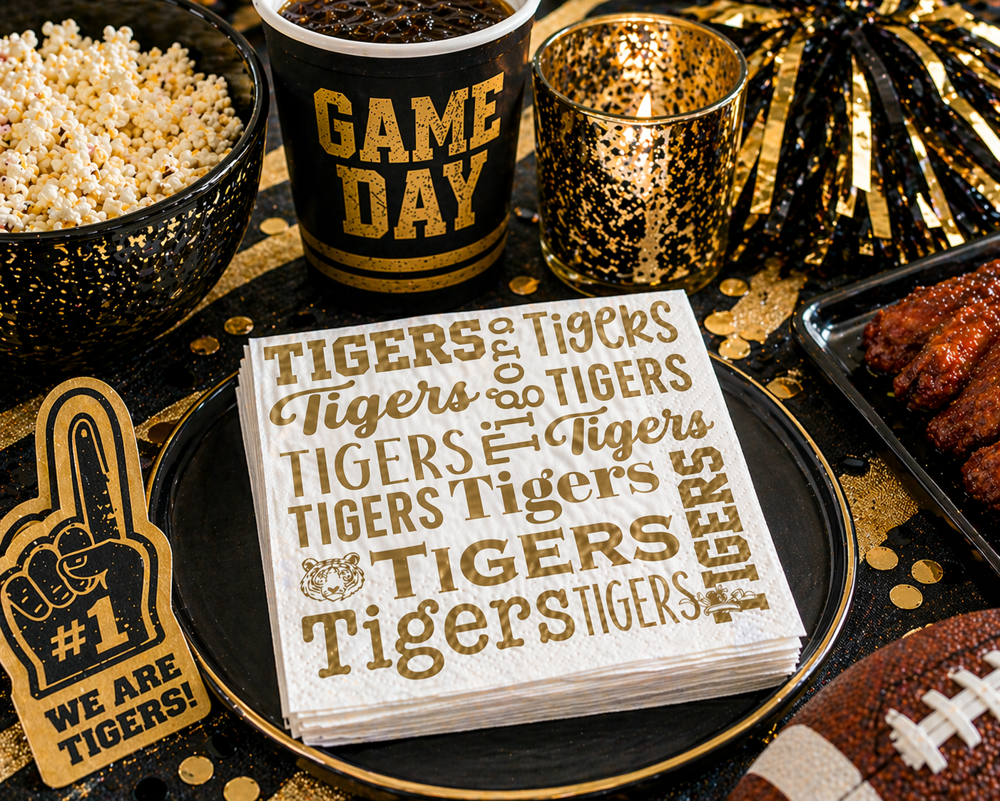 Tigers Cocktail Napkins Pack of 20 | White & Gold 3-Ply Paper
