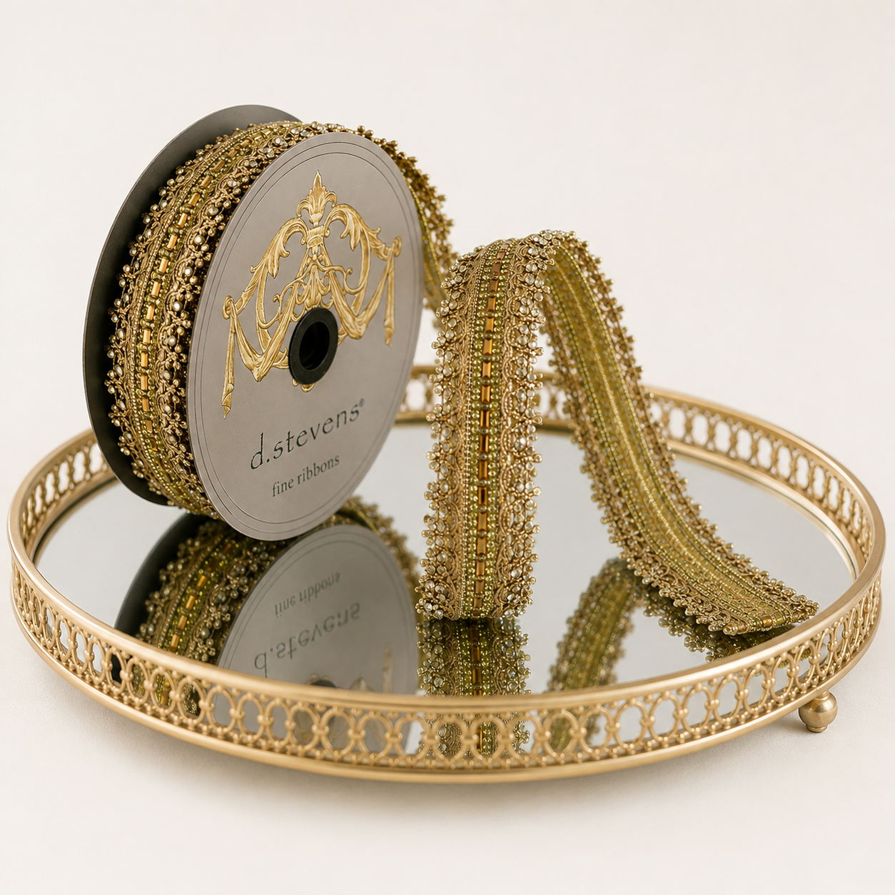 Gold Christmas Ribbon Wired Jewel Trim Ribbon for Wreaths & Holiday Decor | D. Stevens