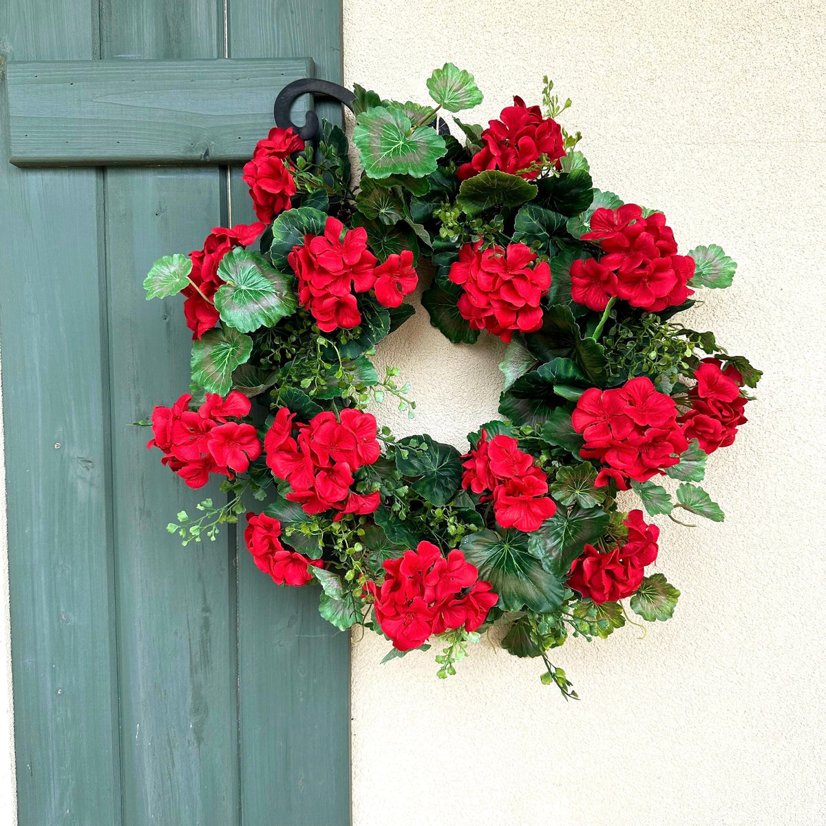 Red Geranium Wreath Decor for Front Door | Summer Wreath
