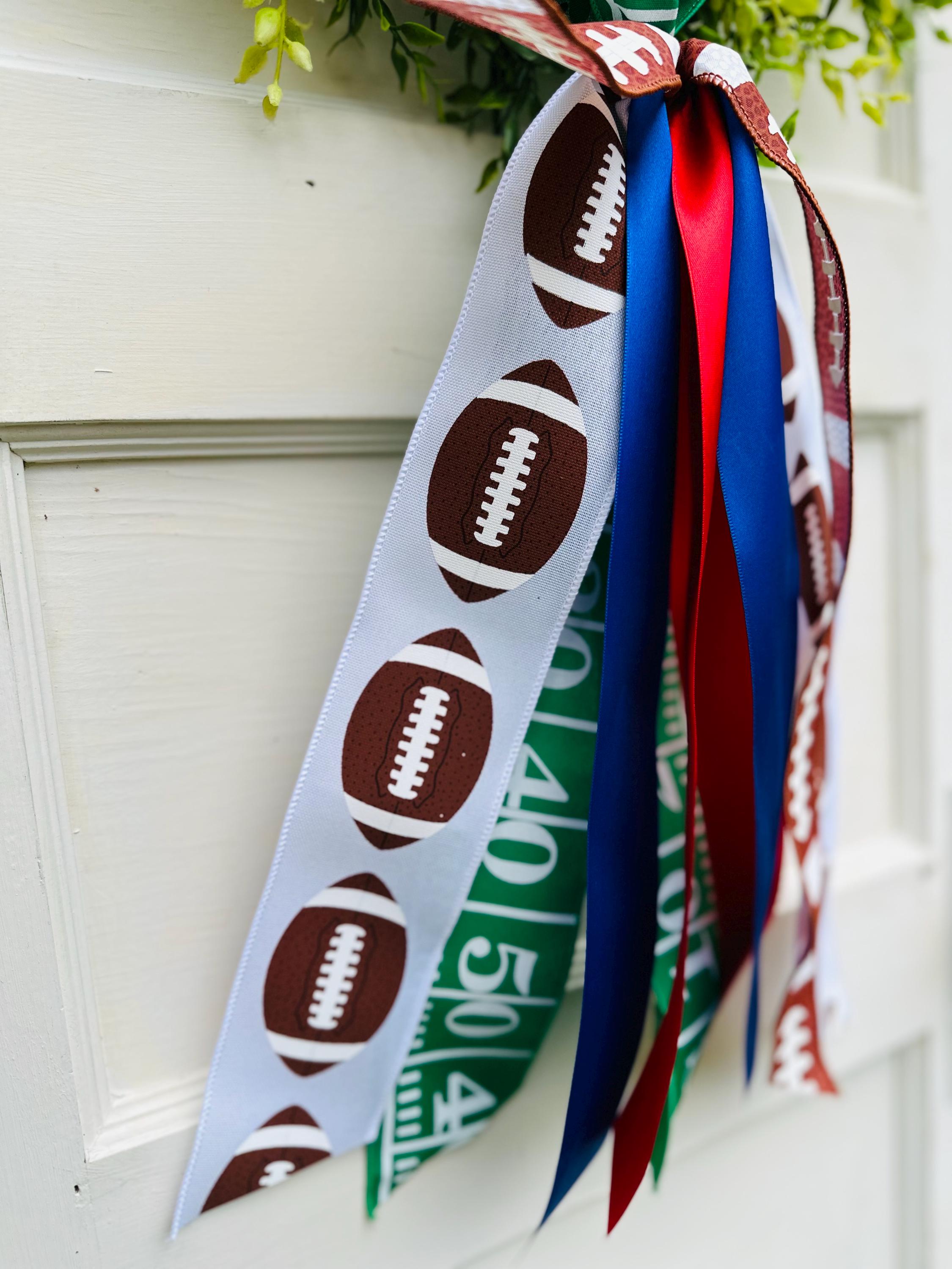 Custom Wreath Sash for Front Door Football Wreath Sash Football Door Hanger Game Day Decor Custom Team Colors Football Ribbon Sash