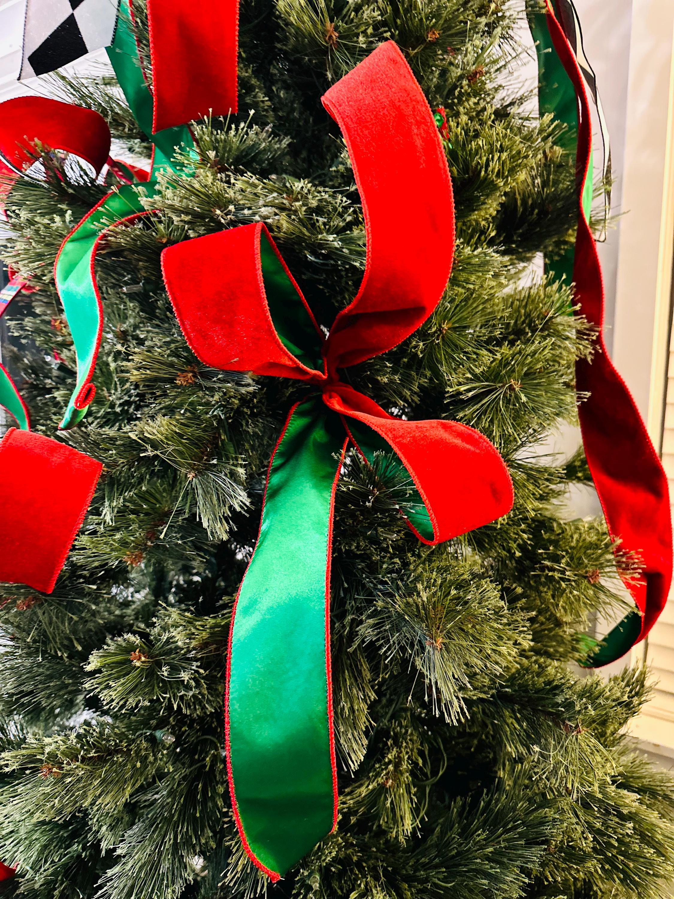 Christmas Ribbon, Red Velvet Wired Ribbon, Double Sided Ribbon, Green Satin Back Ribbon, Wreath Ribbon, Christmas Tree Ribbon