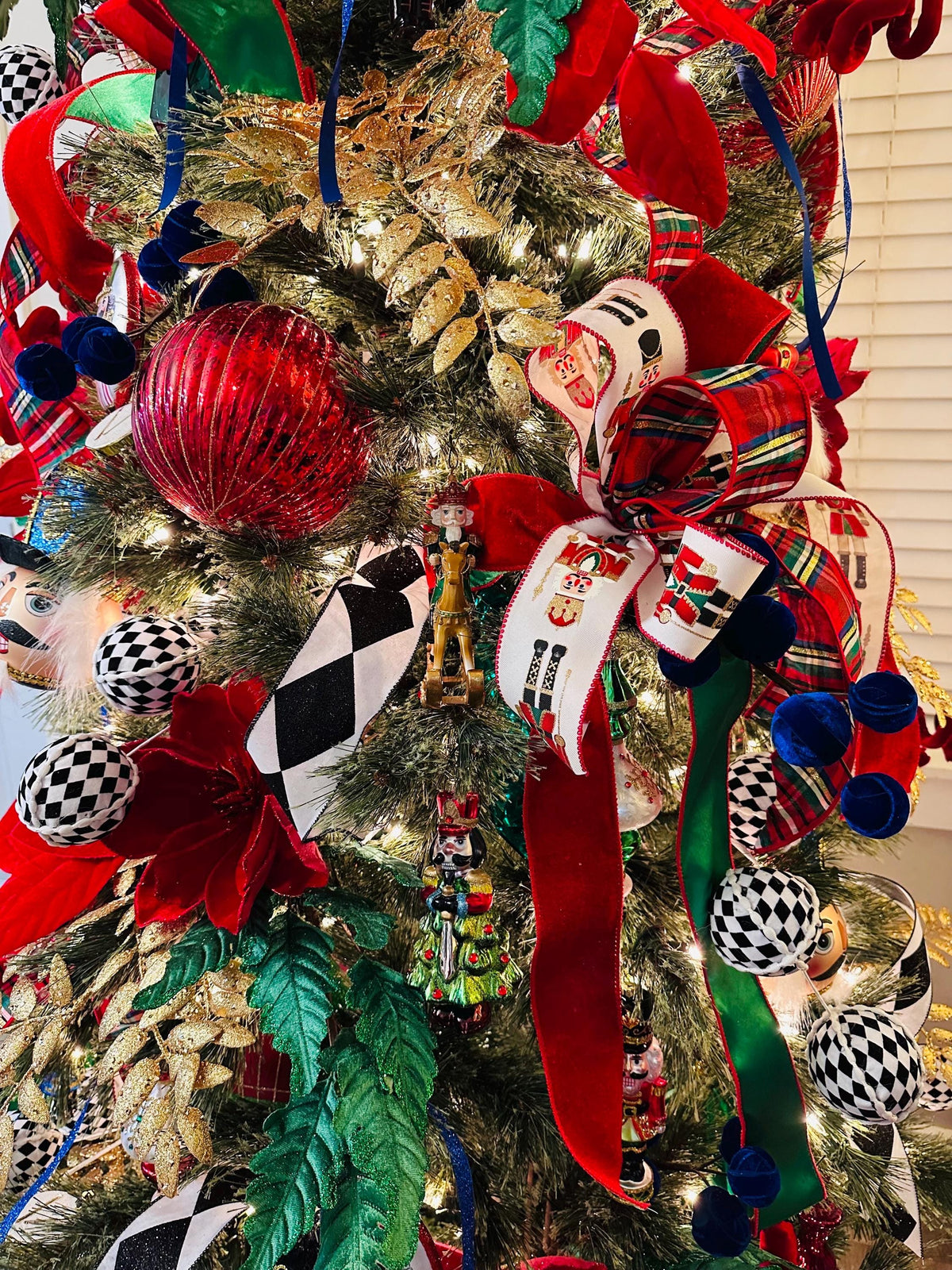 Black & White Harlequin Glitter Wired Ribbon | Wreath Bow & Holiday Ribbon