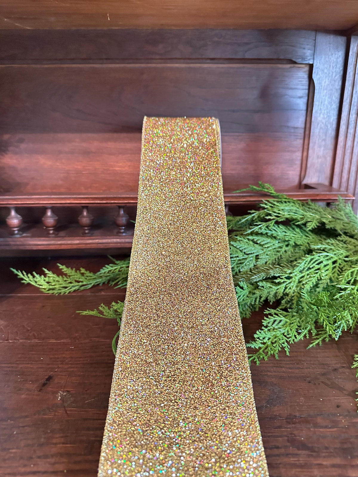 Gold Glitter Ribbon with Gold Edge Wired Ribbon for Christmas Ribbon Mardi Gras Holiday Decor Wreath Ribbon Christmas Gift Wrapping