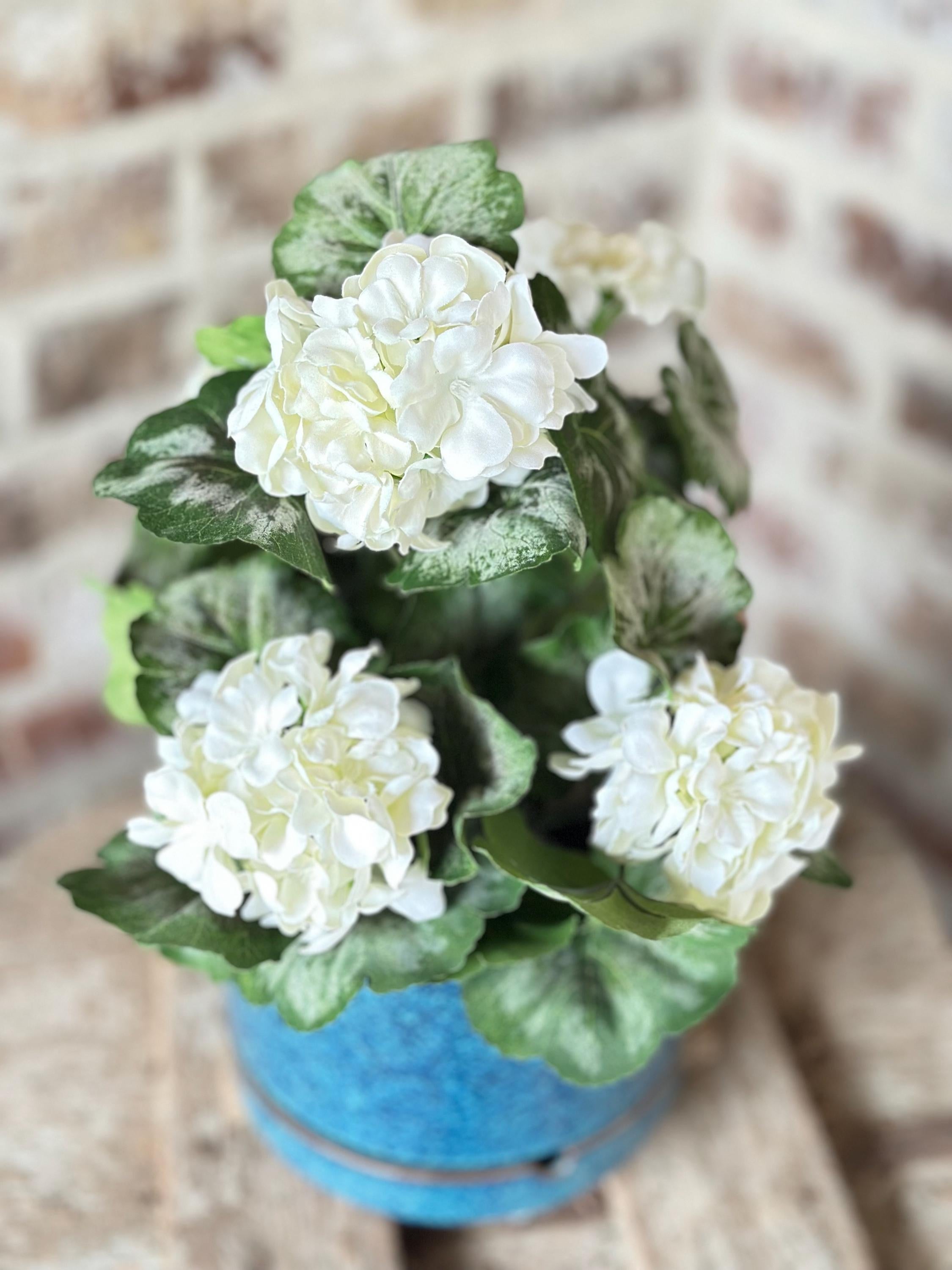 White Geranium Bush - Garden Decor, Porch Planter, Wreath Accent, Artificial White Flowers, center piece, floral arrangement, gift idea
