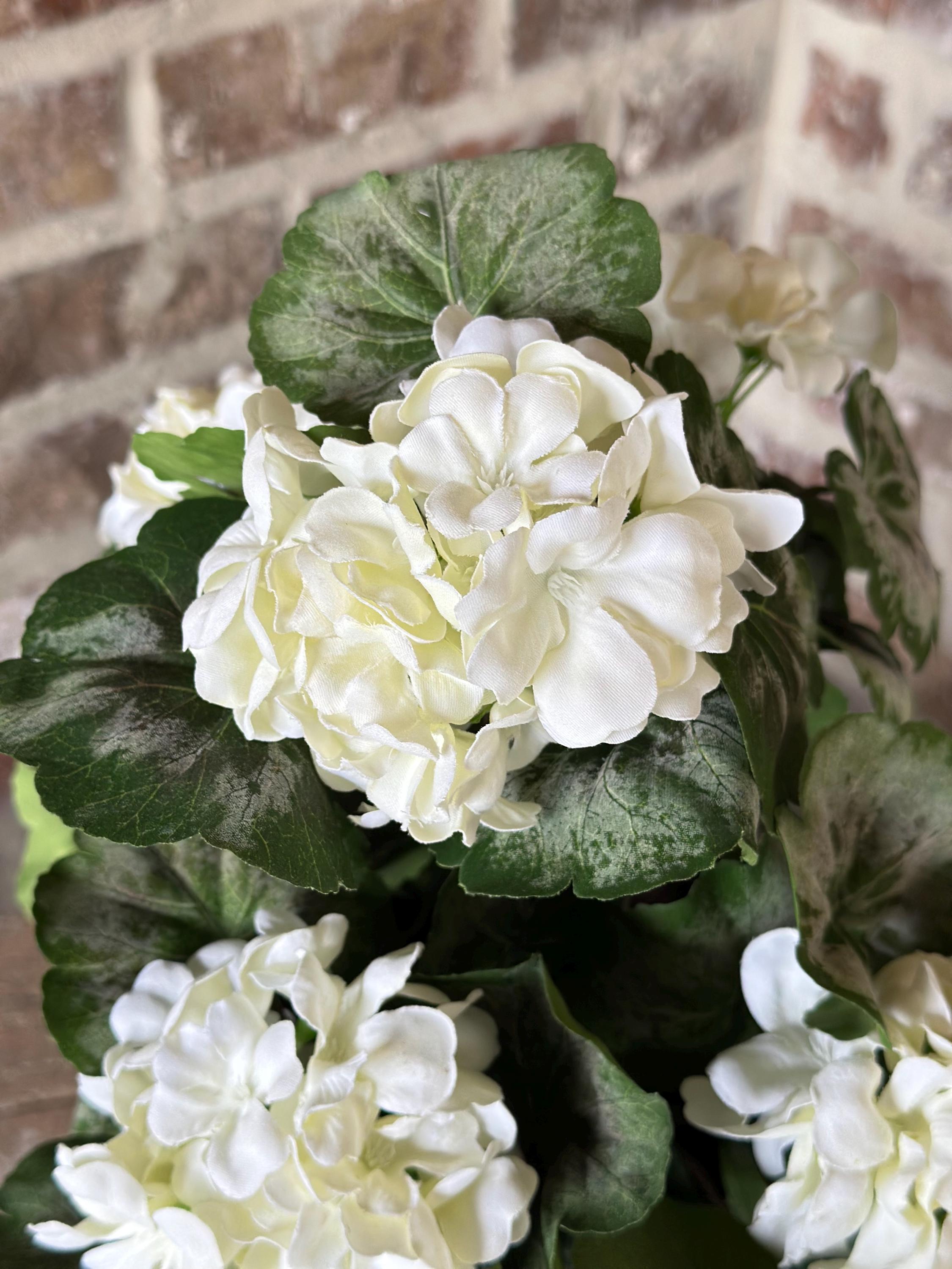 White Geranium Bush - Garden Decor, Porch Planter, Wreath Accent, Artificial White Flowers, center piece, floral arrangement, gift idea