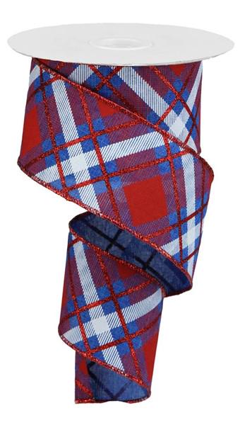 Plaid ribbon, Red White Blue Plaid, Wired Ribbon, 4th of July Decor, Craft Supply, Americana Decor, Summer Ribbon, gift wrapping