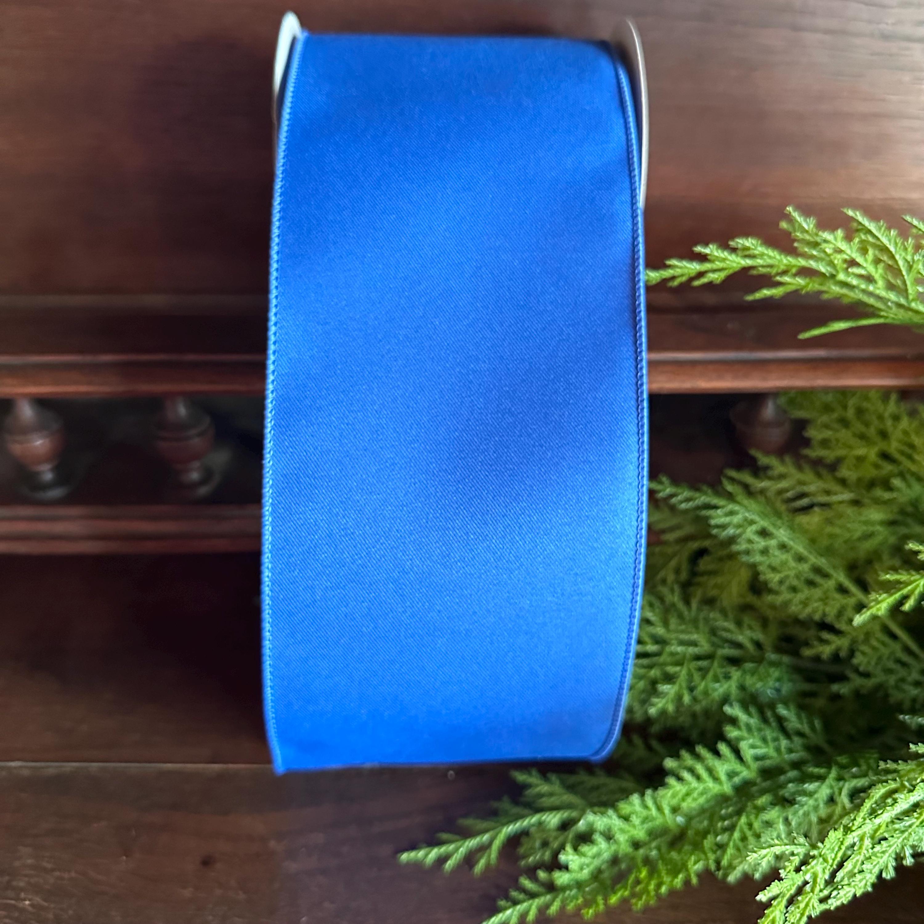 Royal Blue Wired Ribbon 4 Inch Solid Blue Designer Ribbon for Wreaths Bows 4th of July Patriotic Decor