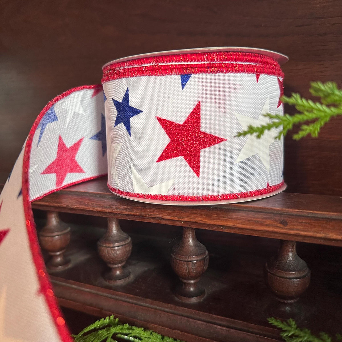 Patriotic Star Ribbon Red White Blue Glitter Stars Wired Ribbon Fourth of July Decor Wreath Ribbon Bow Making