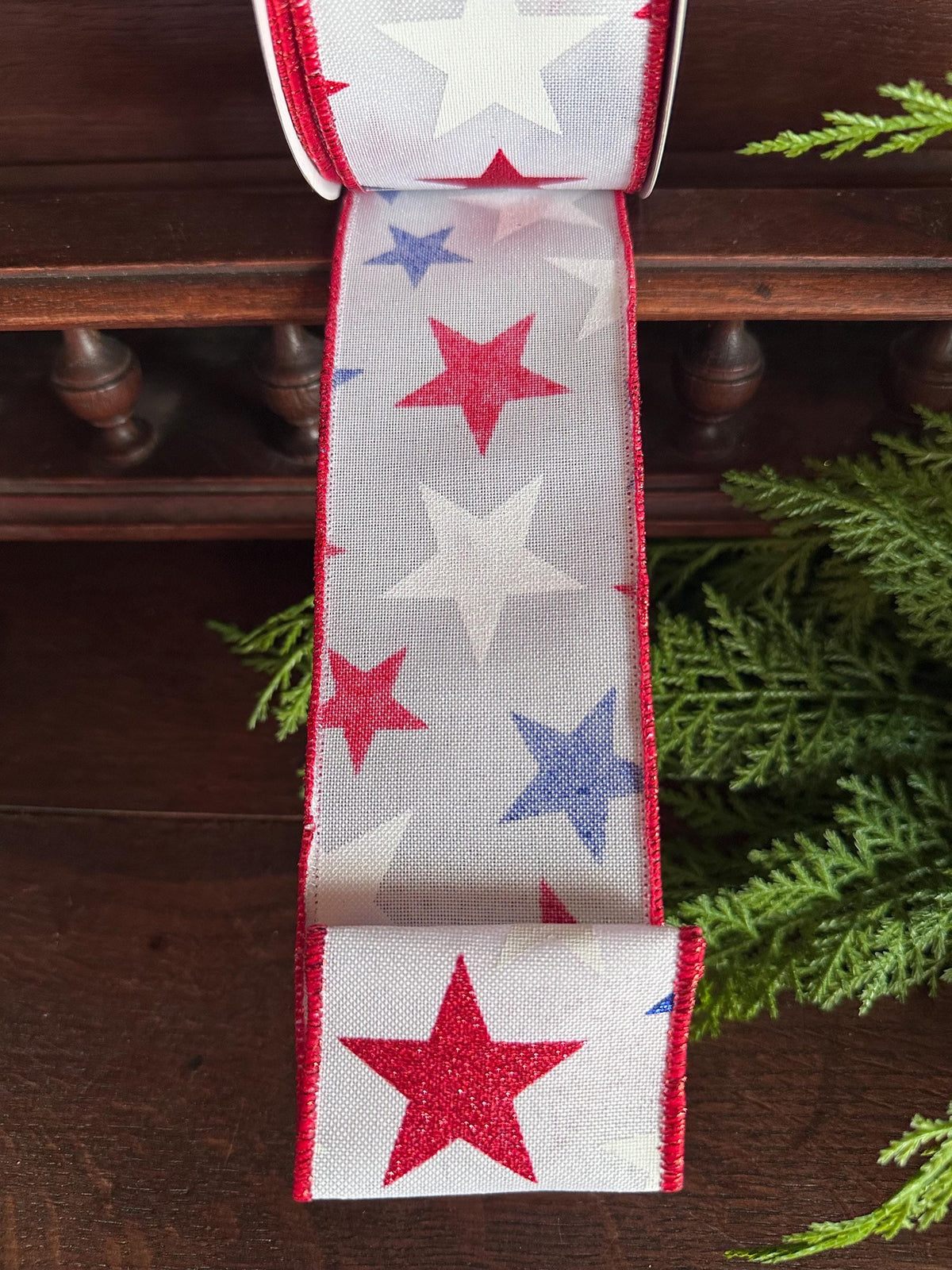 Patriotic Star Ribbon Red White Blue Glitter Stars Wired Ribbon Fourth of July Decor Wreath Ribbon Bow Making
