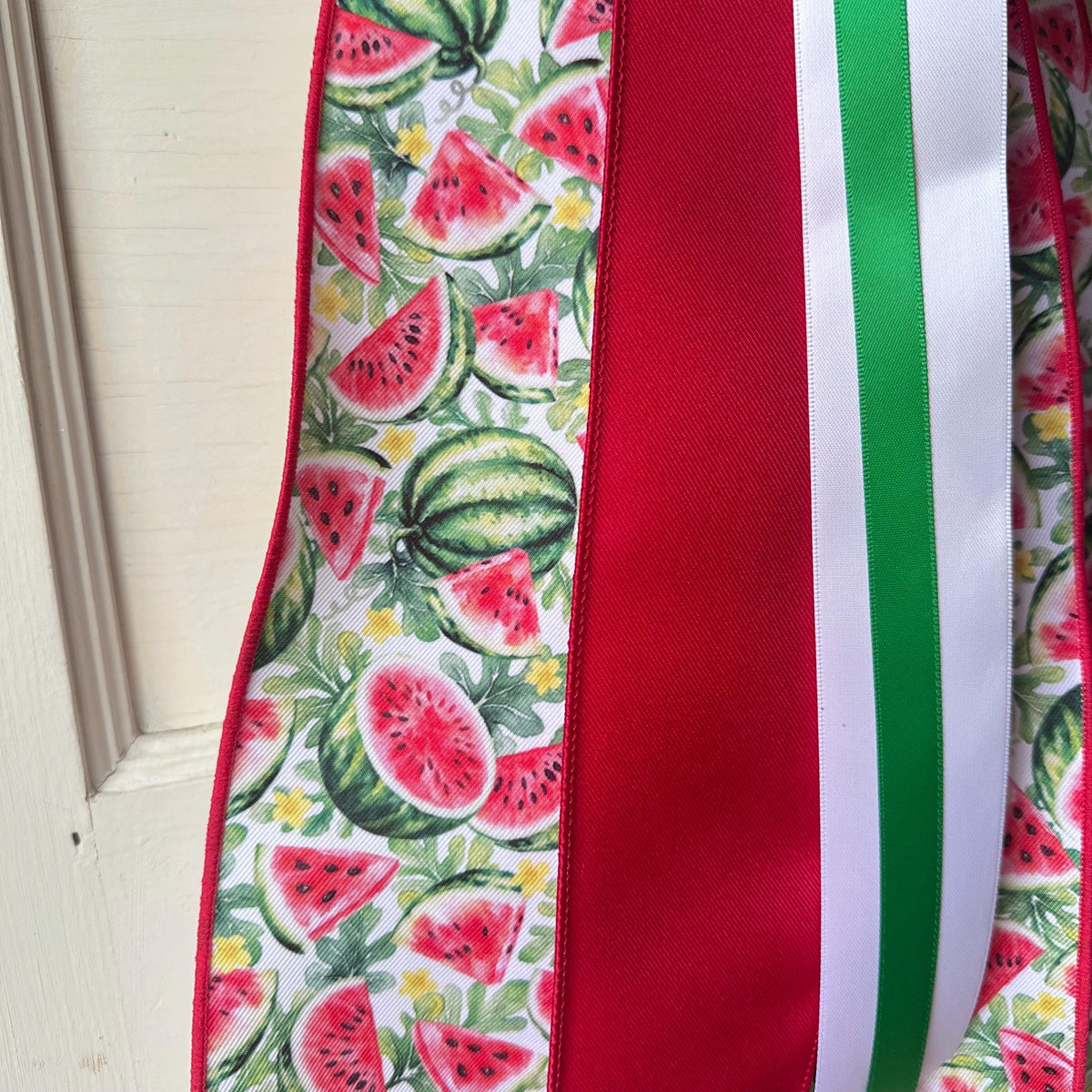 Watermelon Wreath Sash with Ribbon Spring Summer Front Door Decor Mother’s Day Gift for Her Red Green Ribbon Bow Accent