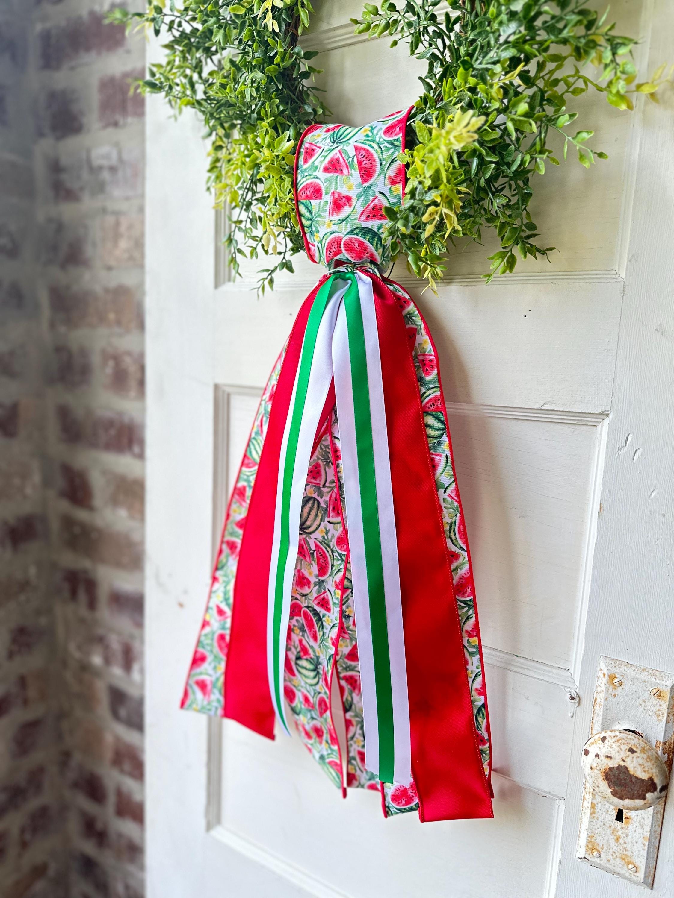 Watermelon Wreath Sash with Ribbon Spring Summer Front Door Decor Mother’s Day Gift for Her Red Green Ribbon Bow Accent