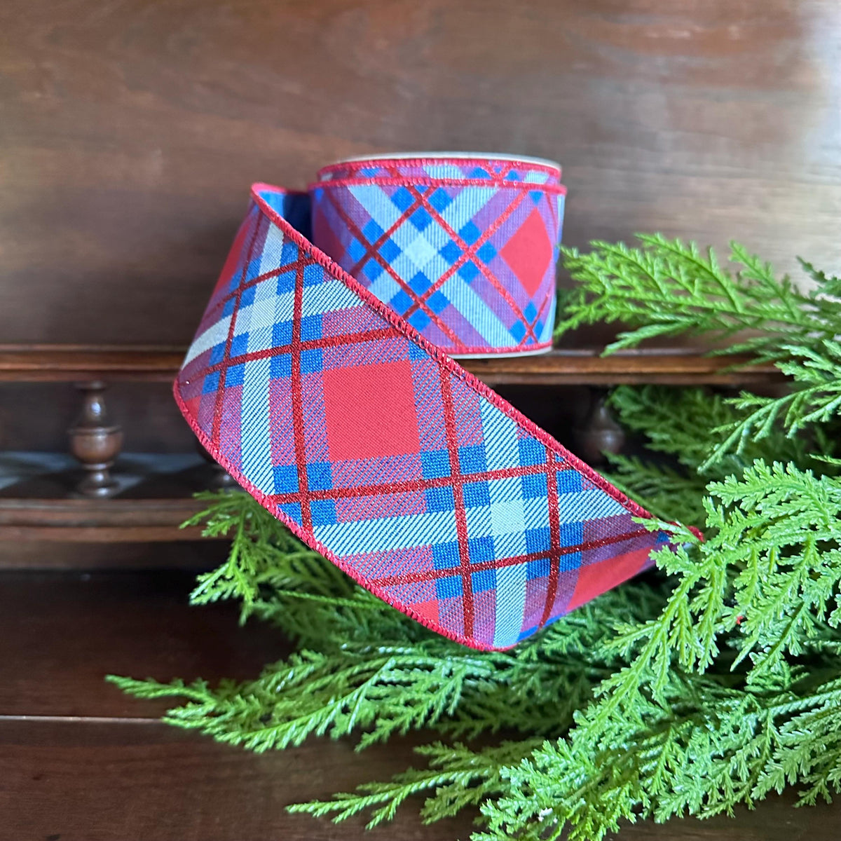 Plaid ribbon, Red White Blue Plaid, Wired Ribbon, 4th of July Decor, Craft Supply, Americana Decor, Summer Ribbon, gift wrapping