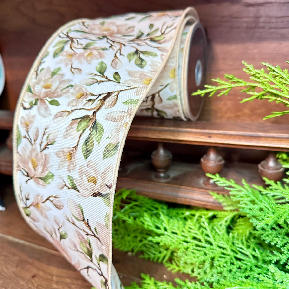 Magnolia Floral Wired Ribbon
