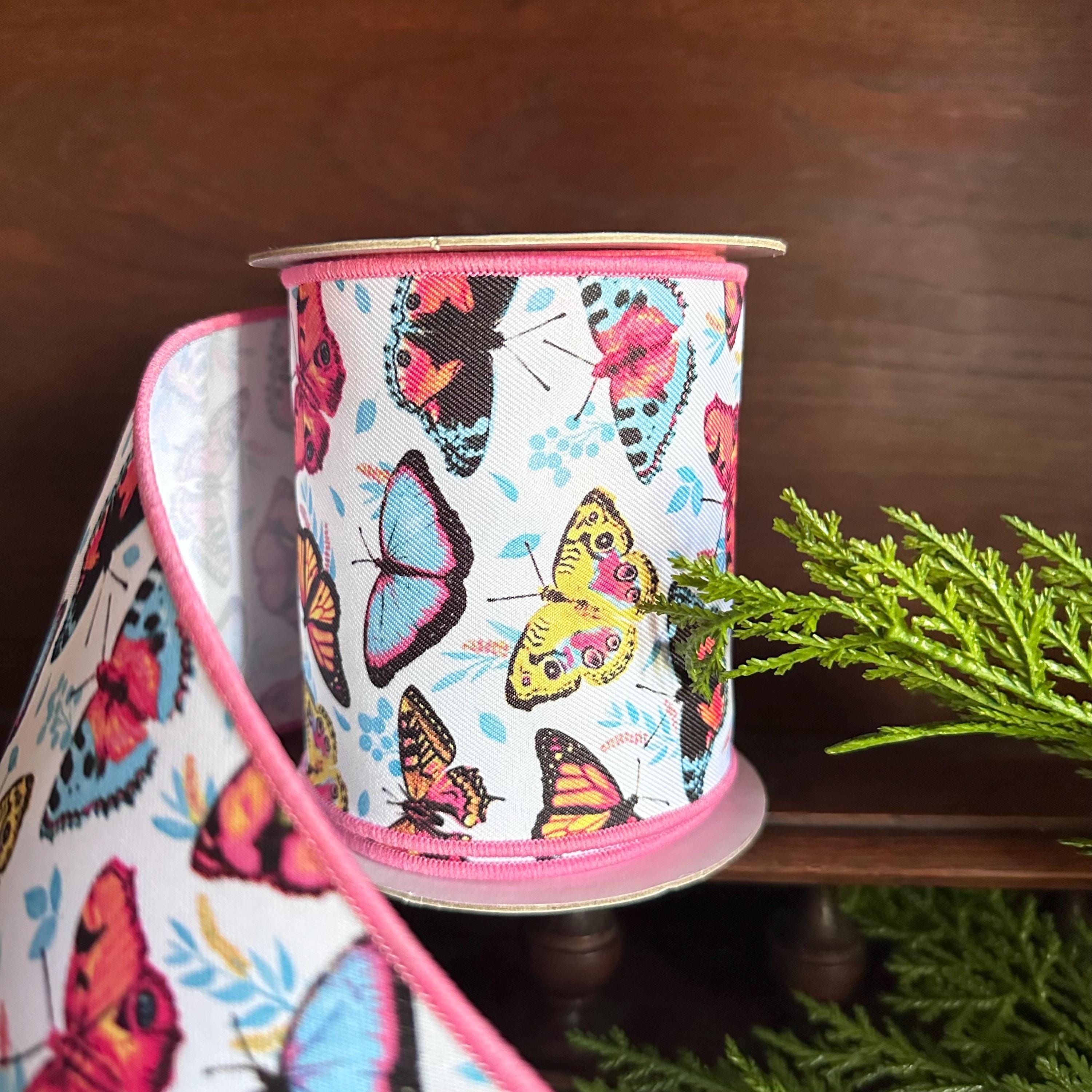 Butterfly Wired Ribbon Colorful Butterfly Ribbon, 4" x 10 Yards