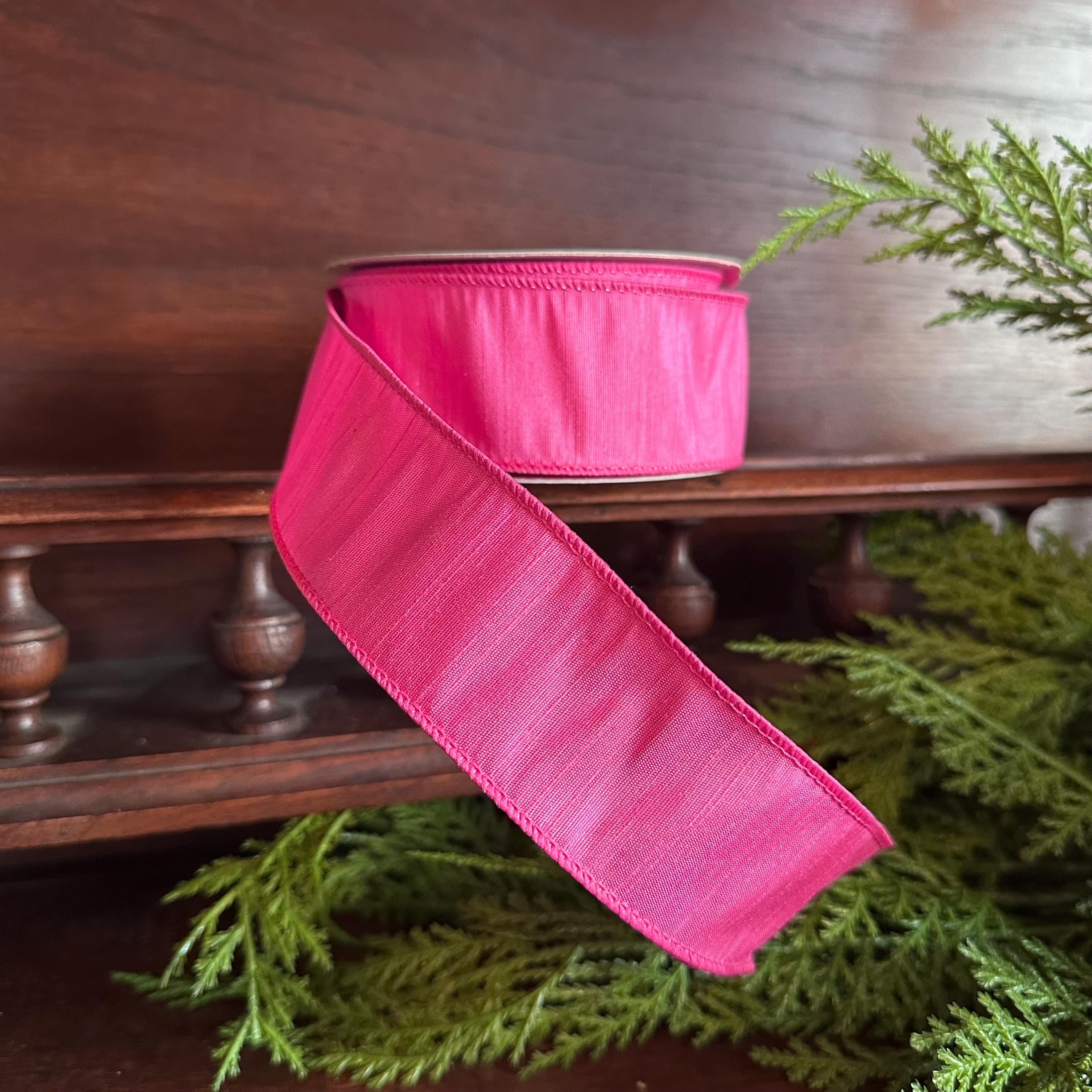 Hot Pink Ribbon Craft Supply Premium Wired Edge Design Party Decoration Material Bow Making Essential Wedding Accent Piece Floral Arrangement Supply Gift Wrapping Material Professional Quality Construction Silk Like Finish Beautiful Shine