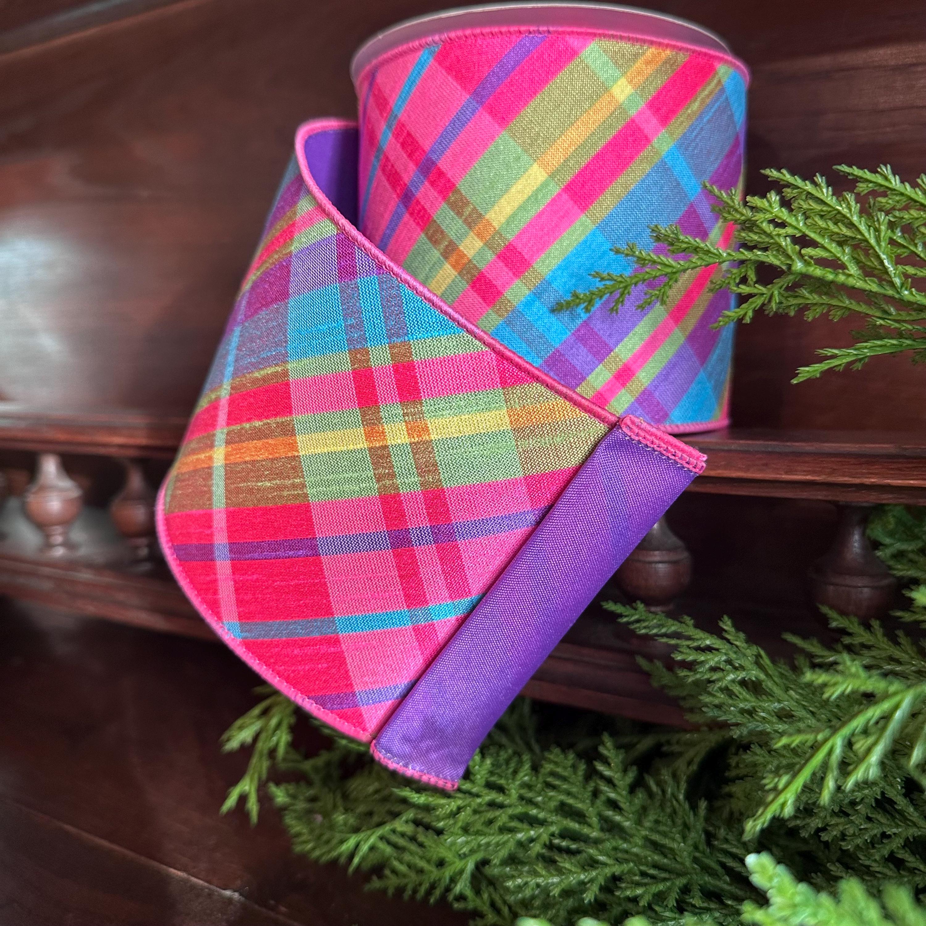 Multi-Color Plaid Spring Ribbon - 4" x 10 yds