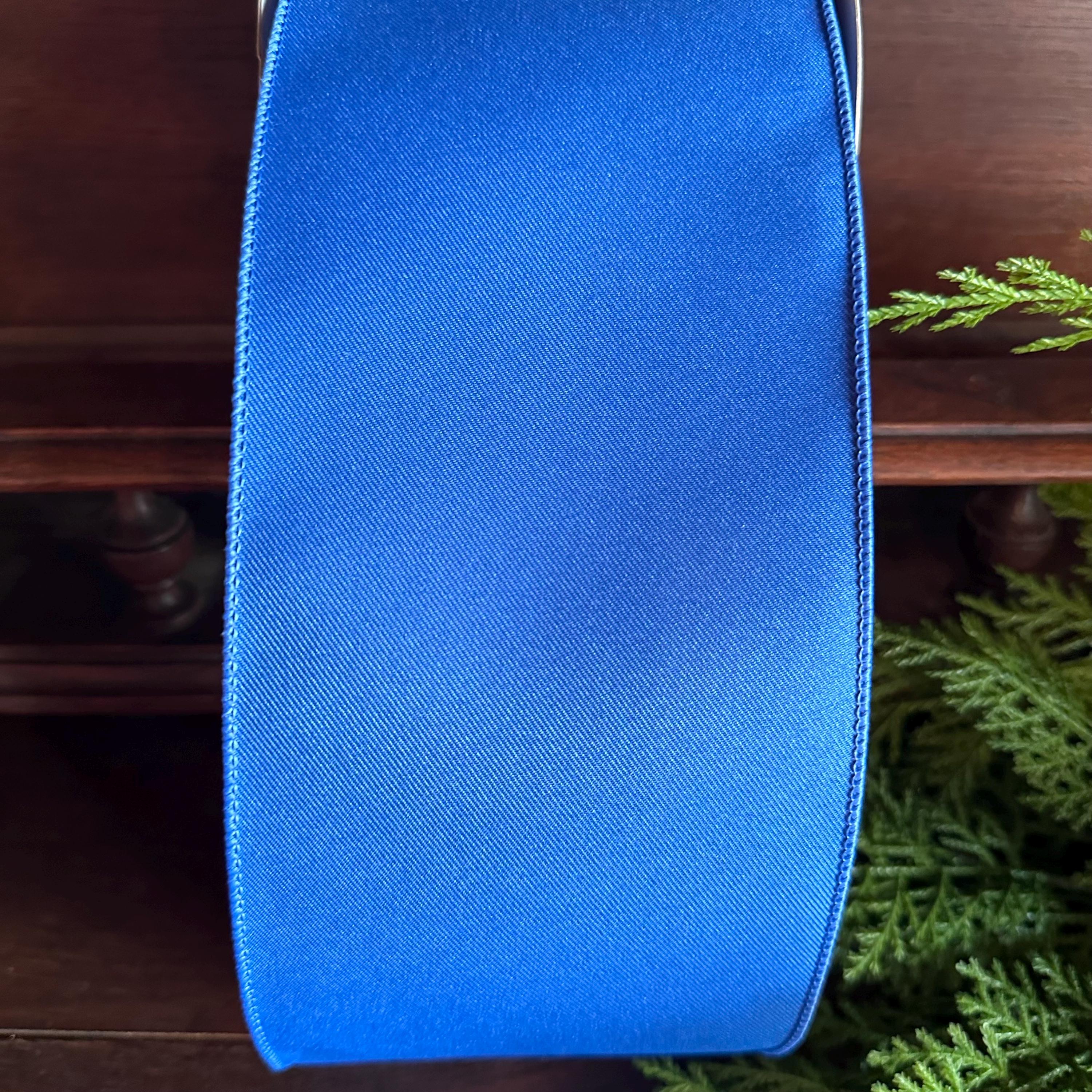 Royal Blue Wired Ribbon 4 Inch Solid Blue Designer Ribbon for Wreaths Bows 4th of July Patriotic Decor