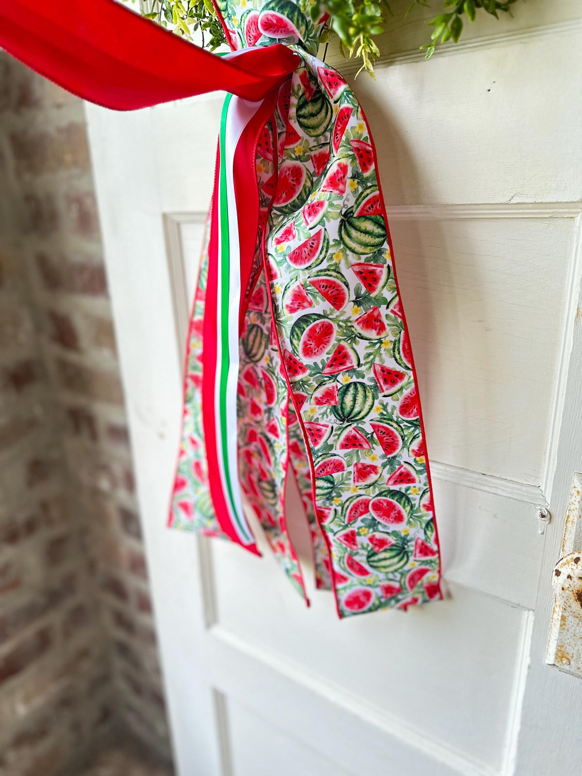 Watermelon Wreath Sash with Ribbon Spring Summer Front Door Decor Mother’s Day Gift for Her Red Green Ribbon Bow Accent
