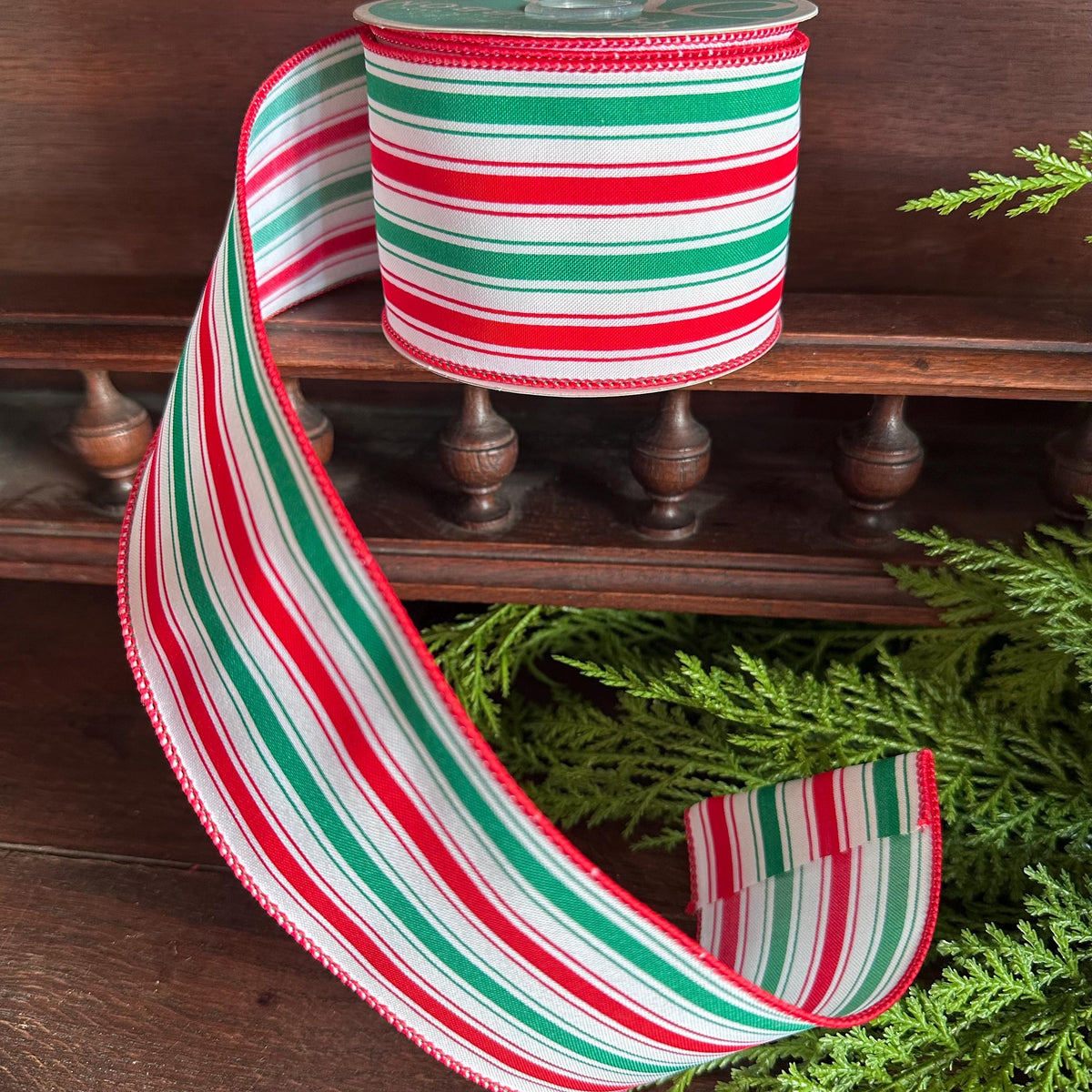 Red Green Stripe Wired Ribbon Candy Stripe Ribbon for Wreath Bows Watermelon Summer Christmas Ribbon