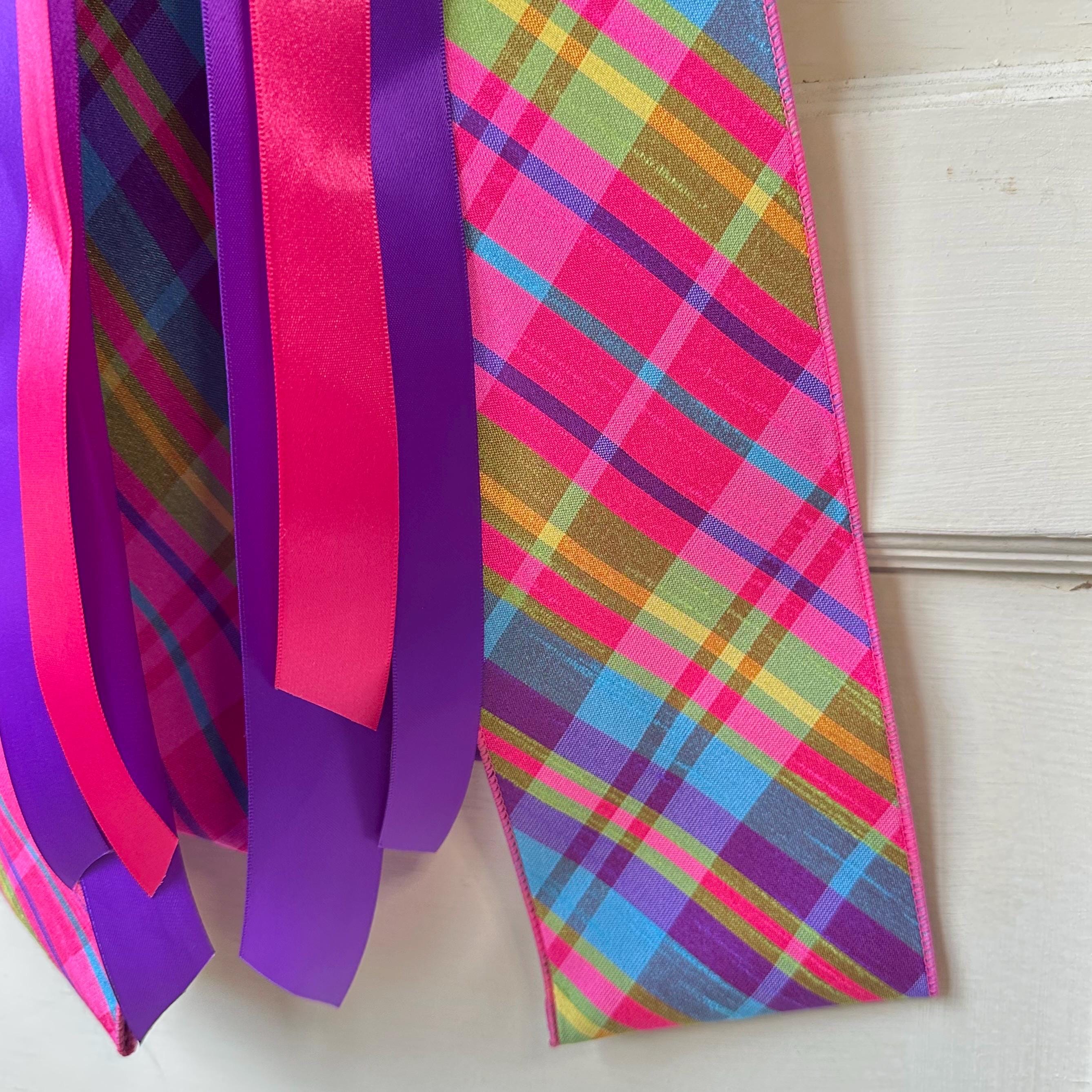 Plaid Ribbon for Wreath Summer Wreath Sash Bright Accent Wreath Sash Design Door Decor Spring Sash Craft Supply Colorful Trim Festive
