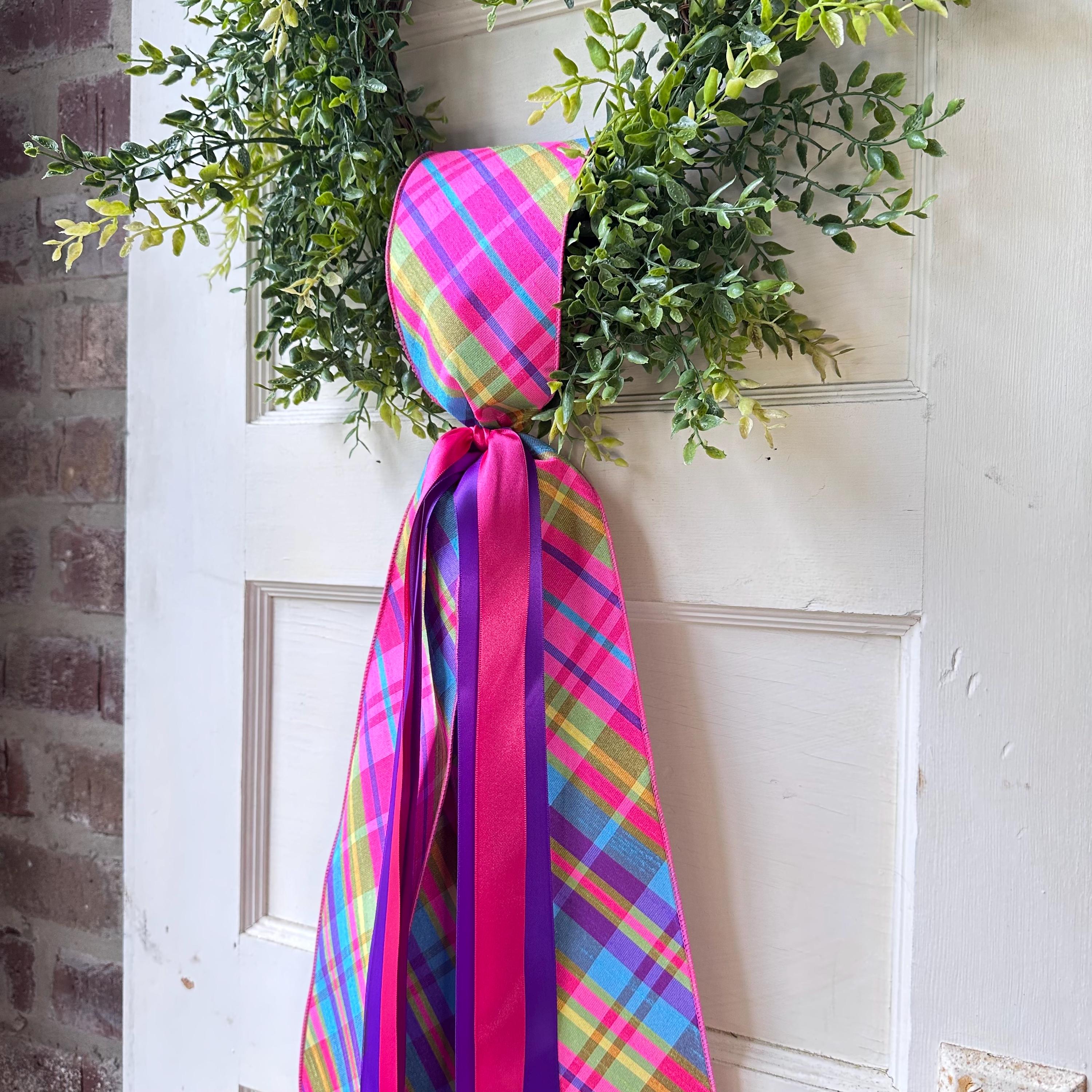 Plaid Ribbon for Wreath Summer Wreath Sash Bright Accent Wreath Sash Design Door Decor Spring Sash Craft Supply Colorful Trim Festive