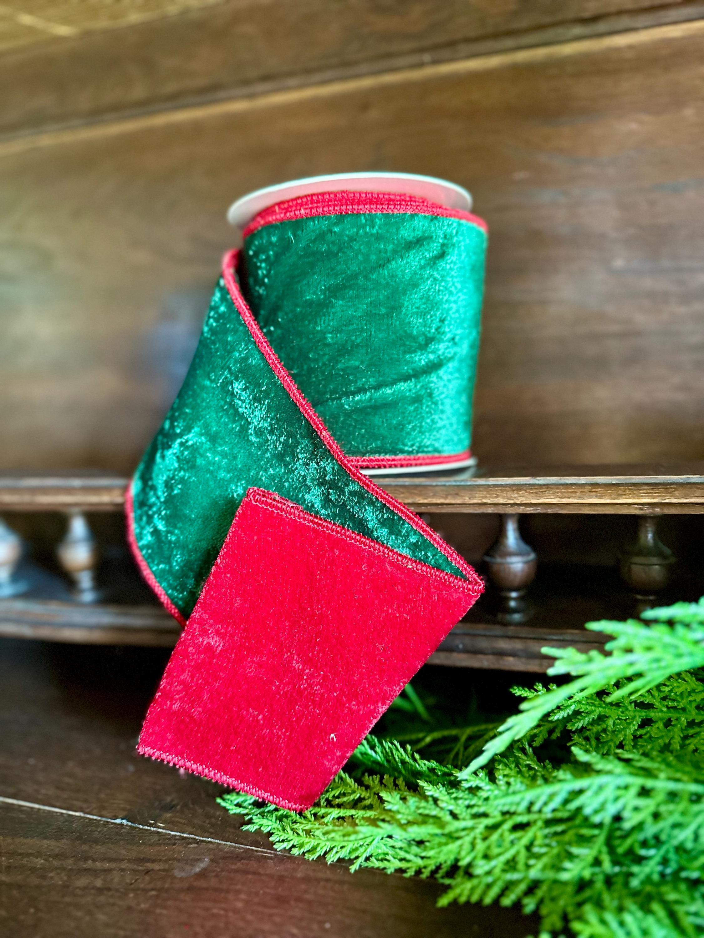 Red Velvet Wire Ribbon Christmas Ribbon Wreath Making Reversible Ribbon Mantel Decor Craft Supply Holiday Decor