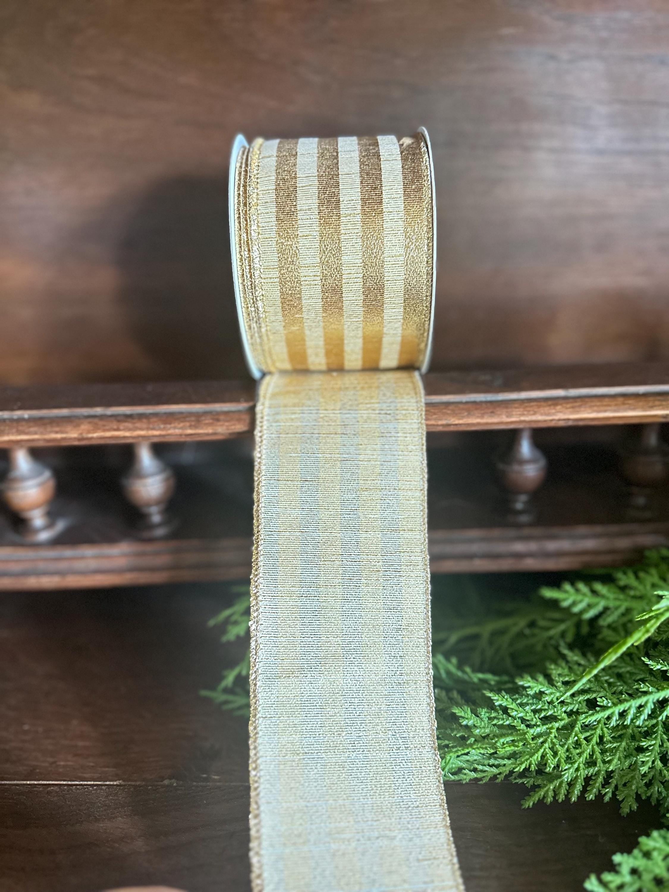 Gold Christmas Ribbon Wired Ribbon Christmas Tree Ribbon Wreath Ribbon Metallic Stripe Bow Making