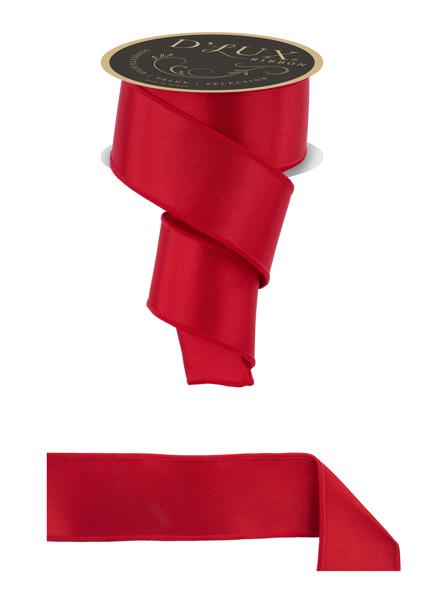 2.5 inch Red Satin Ribbon with Wired Edge Fused Ribbon for Wreaths and Crafts Red Craft RibbonIndoor Use Shape-Holding Construction Holiday Wreath Making Bow Creation Christmas Decorative Material 10 Yards