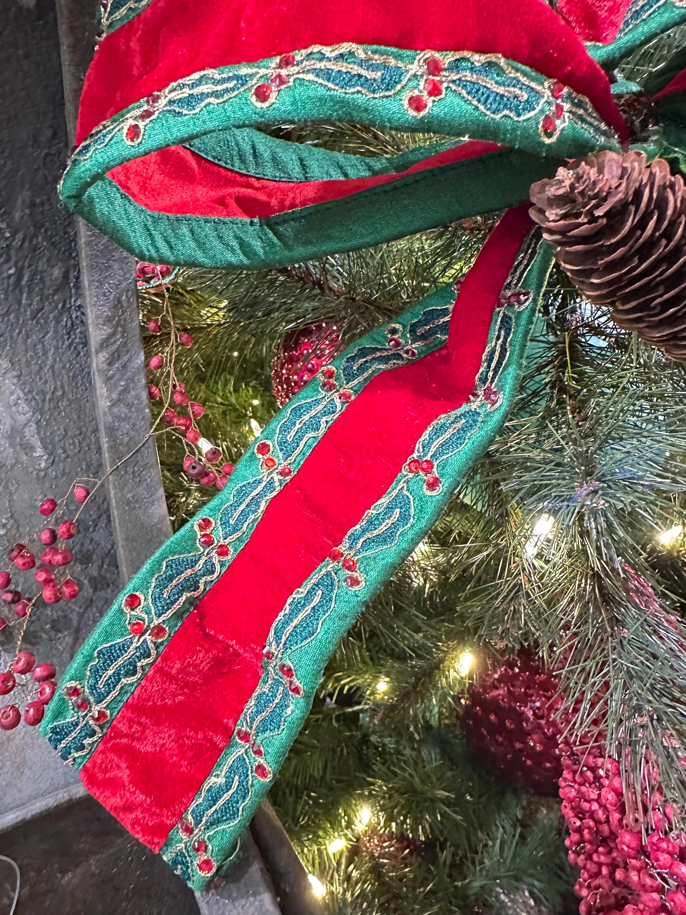 Red Velvet Christmas Ribbon Wired Edge Holly Ribbon Designer Ribbon Christmas Tree Ribbon Wreath Ribbon Bow Making Holiday Decor 2.5 Inch 5