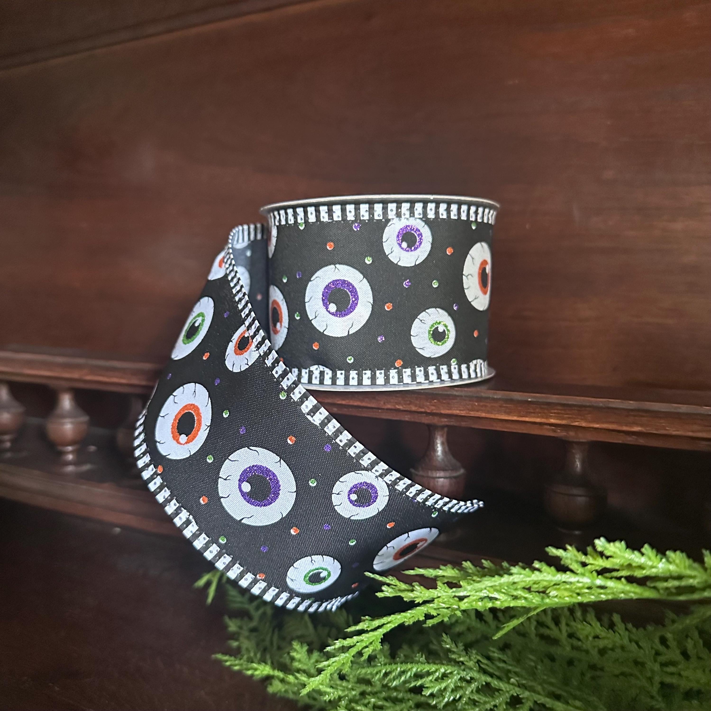 Halloween Eyeball Wired Ribbon – Spooky Black Ribbon