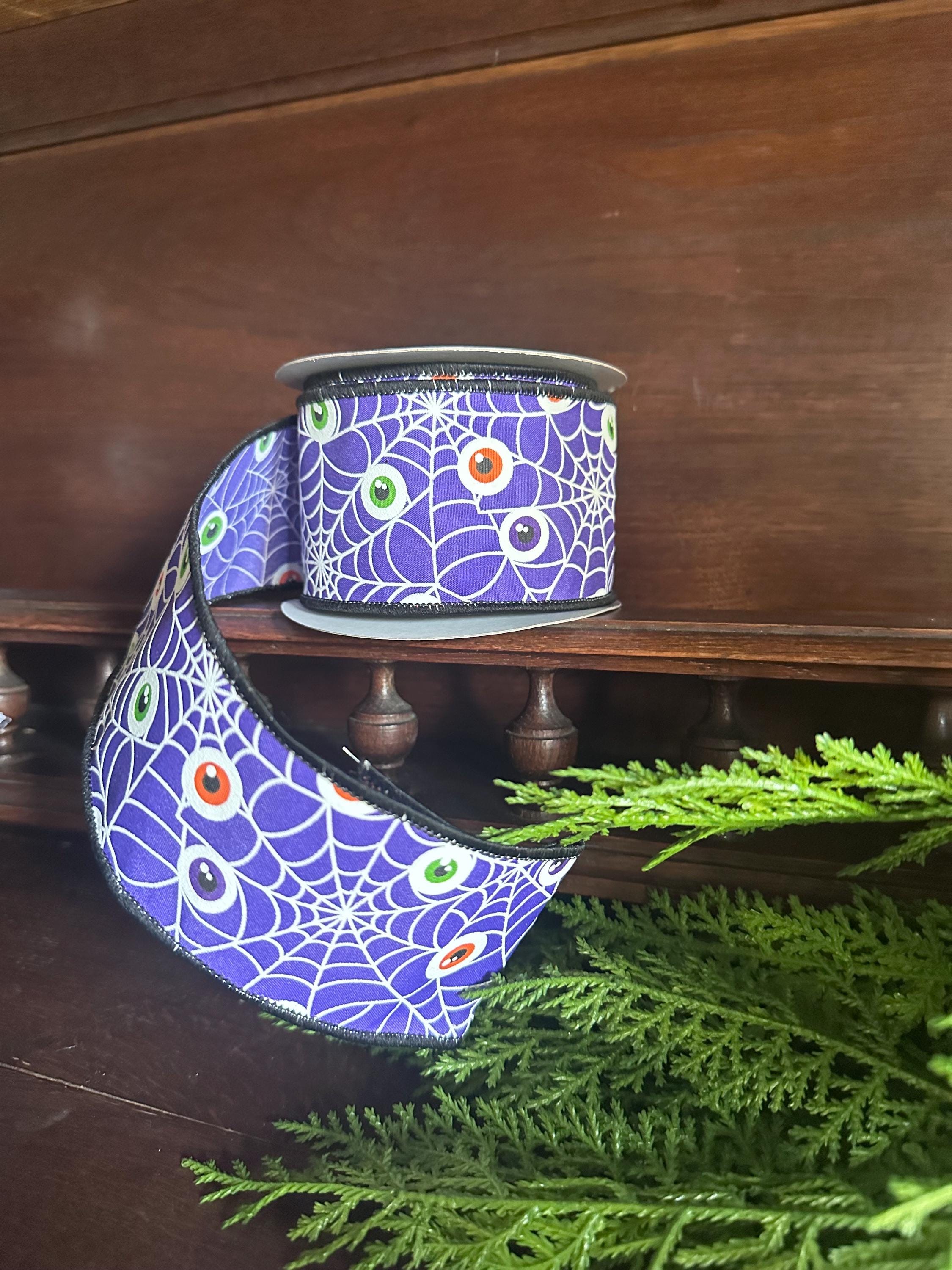 Halloween Eyeball Spider Web Ribbon Wired Edge Ribbon Halloween Wreath Ribbon Bow Making Ribbon Craft Supply DIY Halloween Decor