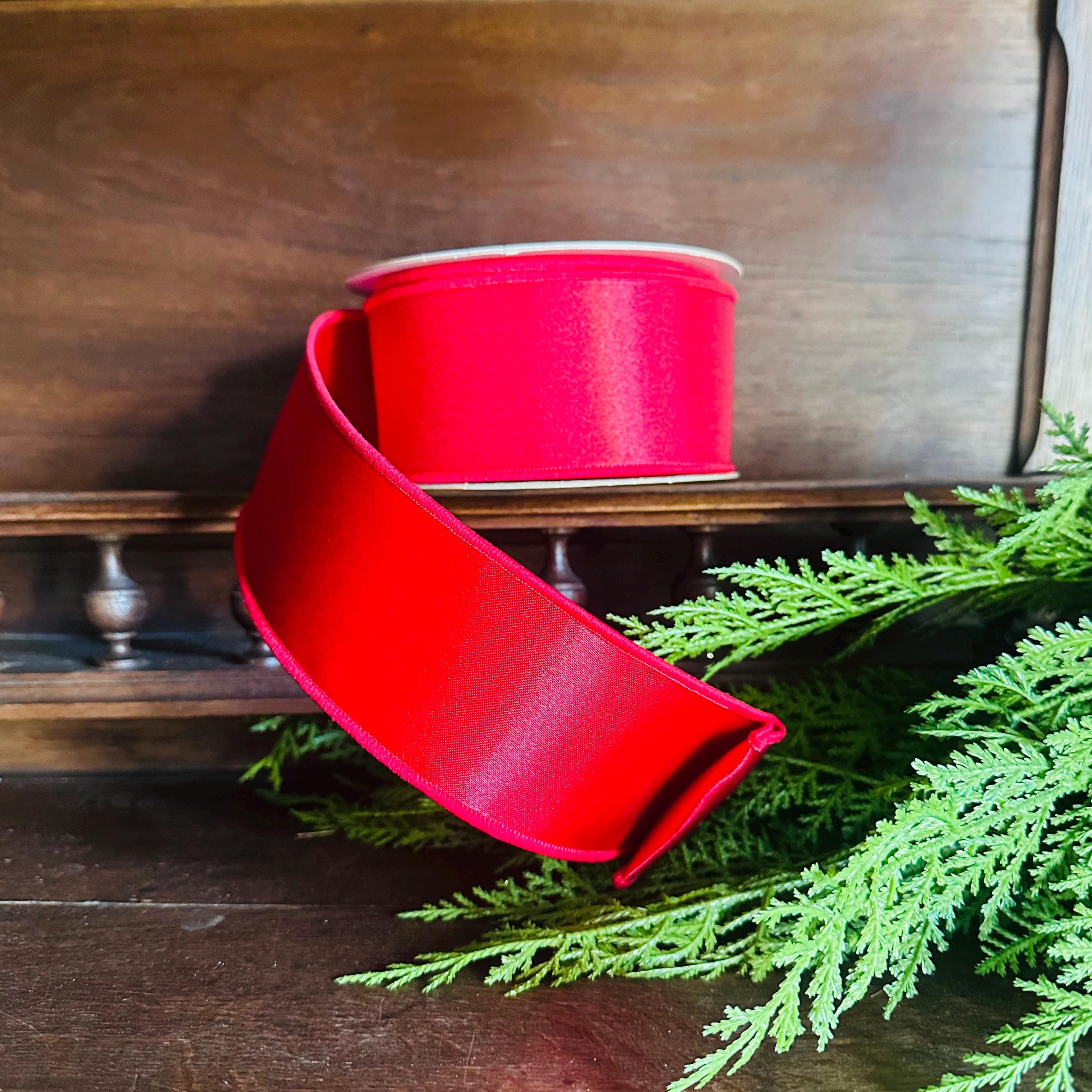 Luxury Red Satin Wired Ribbon – Designer Ribbon for Wreaths, Bows & Holiday Decor