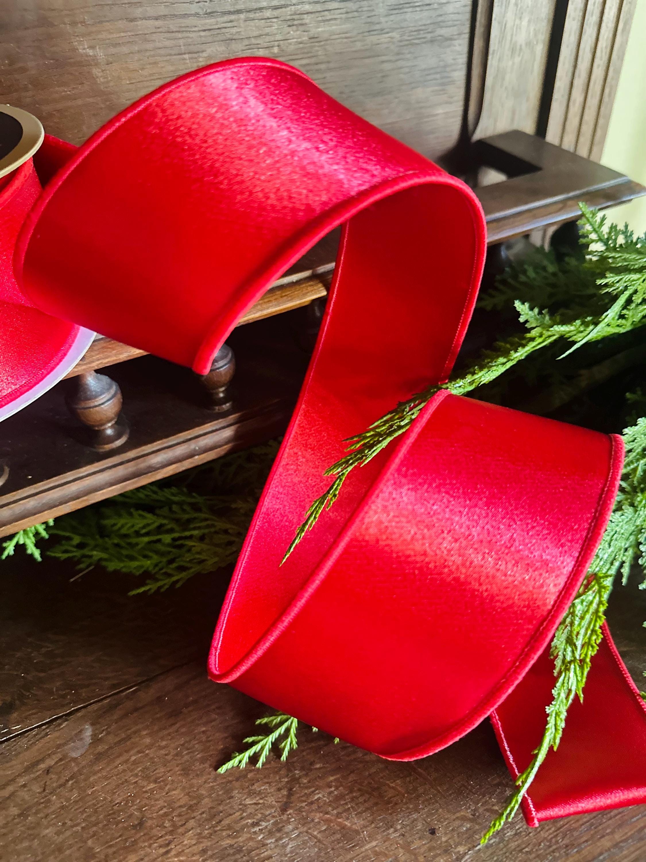 Luxury Red Satin Wired Ribbon – Designer Ribbon for Wreaths, Bows & Holiday Decor