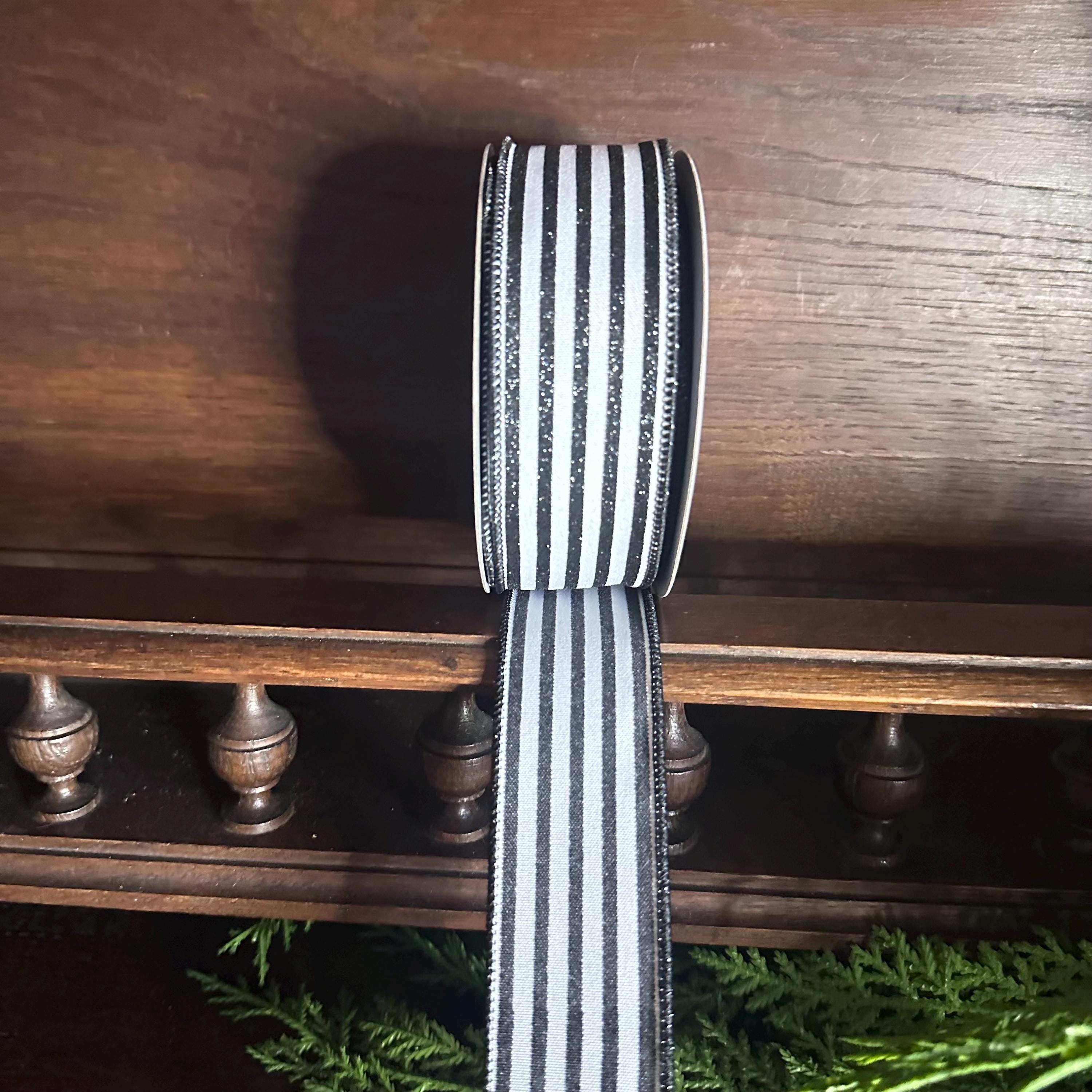 Black and White Striped Ribbon Farmhouse Wired Ribbon Wreath Ribbon Bow Making Gift Wrap Ribbon Wreath Supplies