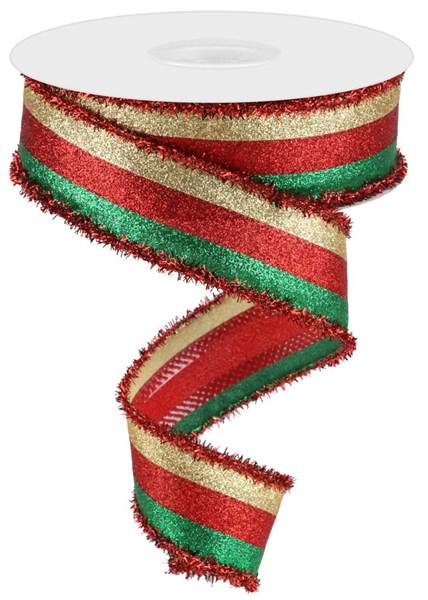 Red Gold Wired RibbonChristmas Ribbon 4 InchElegant Holiday RibbonGlitter Ribbon Roll with Metallic EdgeHoliday Craft Supplies for Wreath MakingRed Gold Scroll PatternWired Edge DesignGift Wrapping RibbonDiagonal Stripe DetailLuxurious