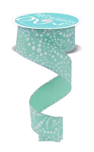 Mint Green Glitter Dot Ribbon White Sparkle Ribbon for Wreaths Bows Baby Shower Candy Theme Crafts