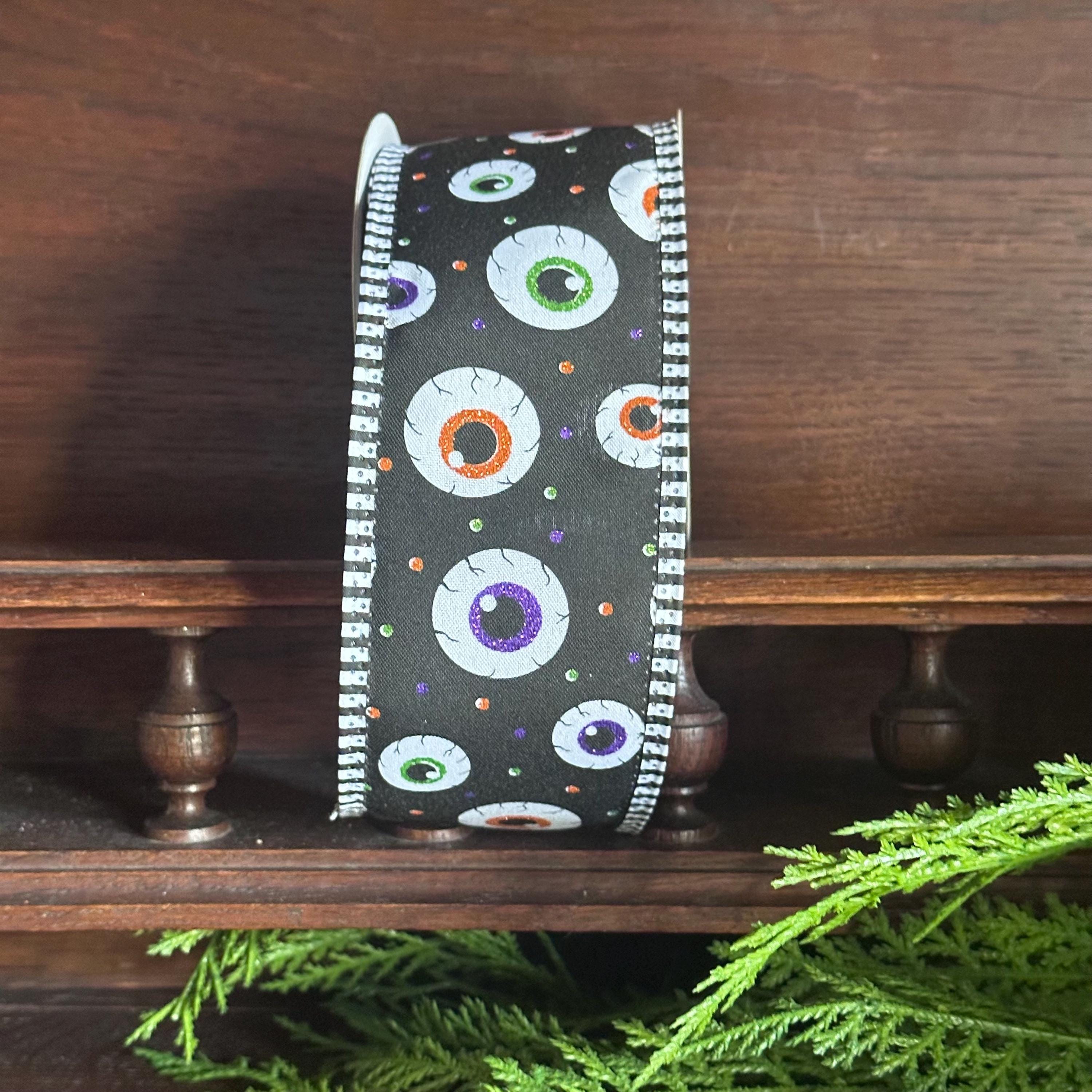 Halloween Eyeball Wired Ribbon – Spooky Black Ribbon