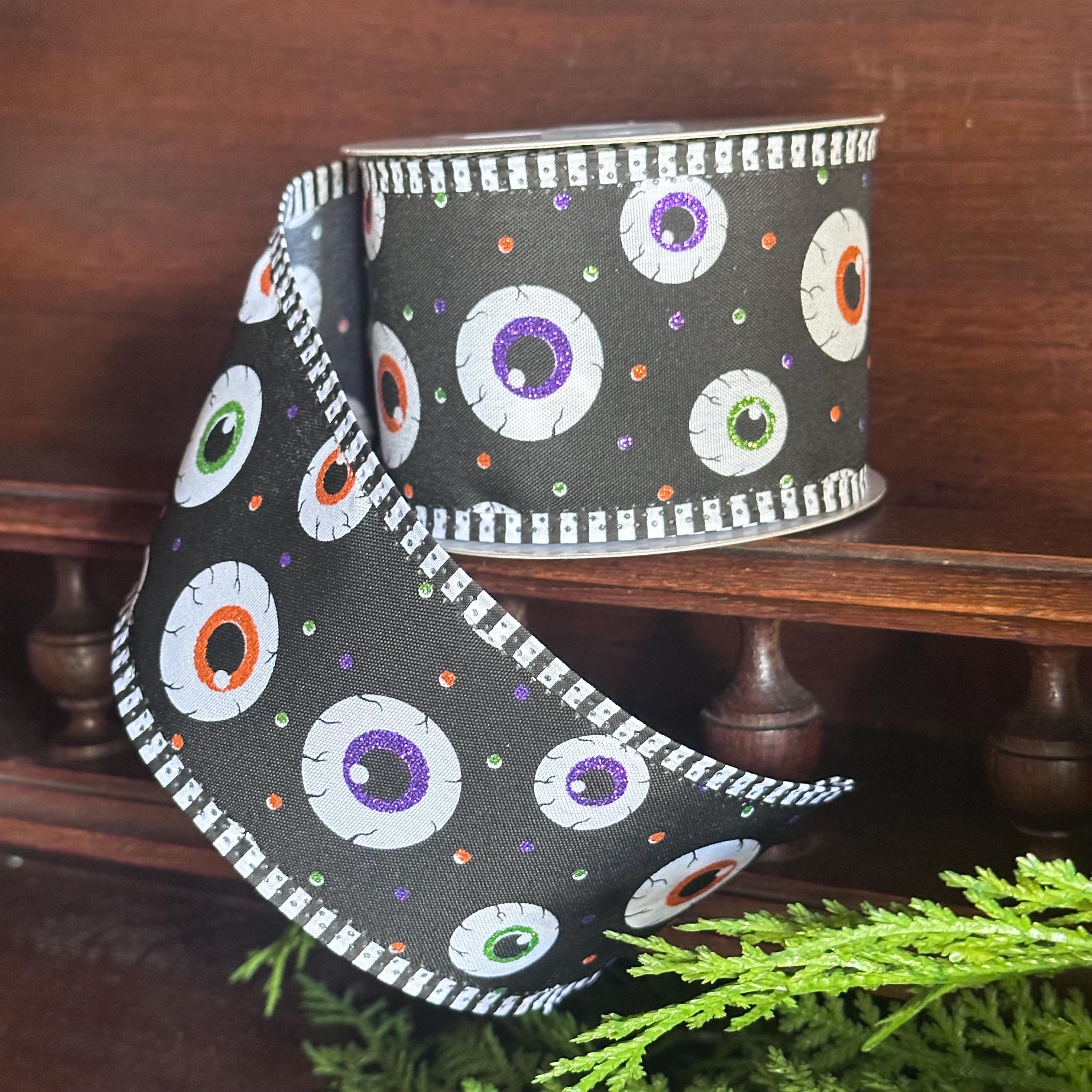 Halloween Eyeball Wired Ribbon – Spooky Black Ribbon