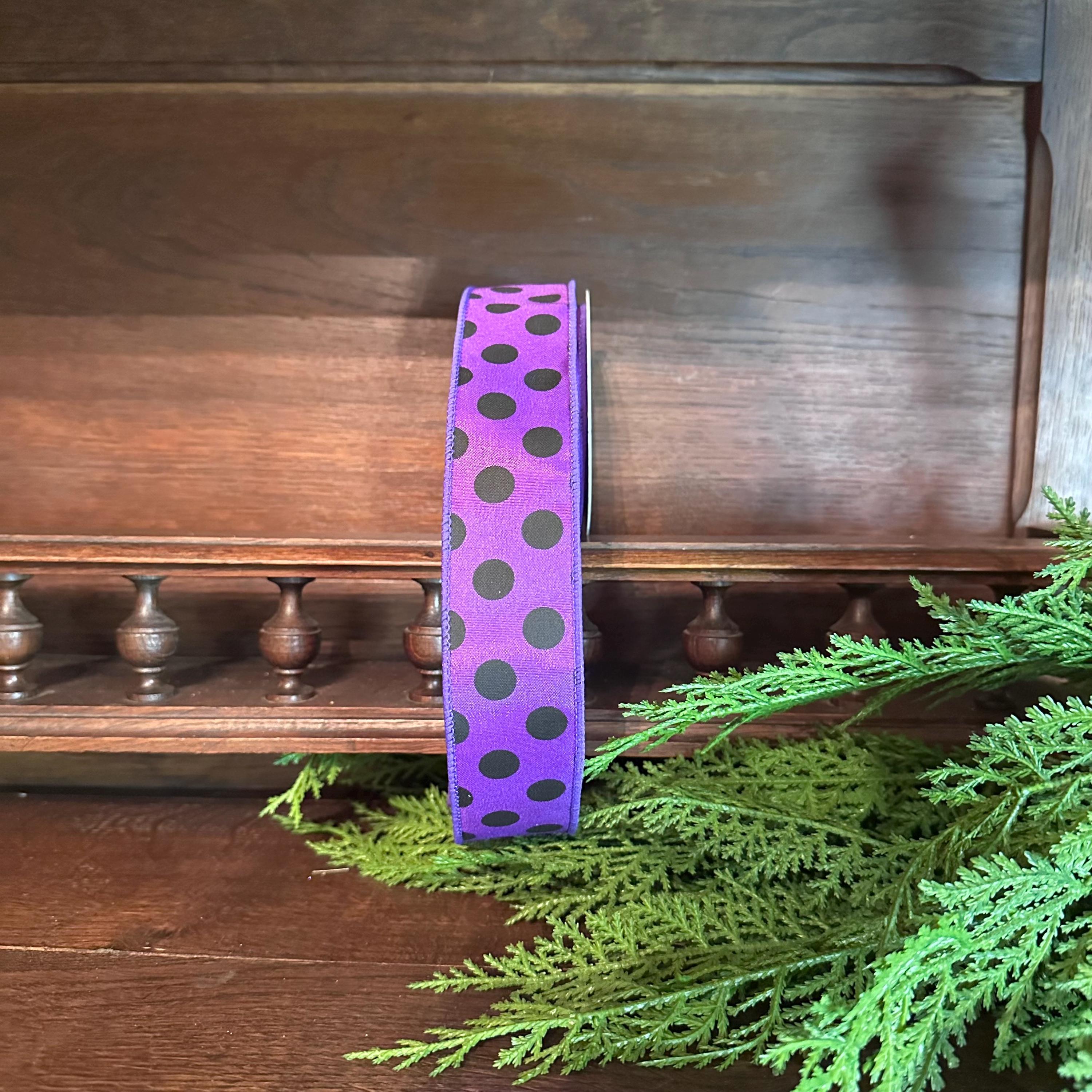Wired Polka Ribbon Craft Supply for Wreath Making Material for Halloween Door Decor Craft Accent Bow Making Floral Arrangement Craft Supply