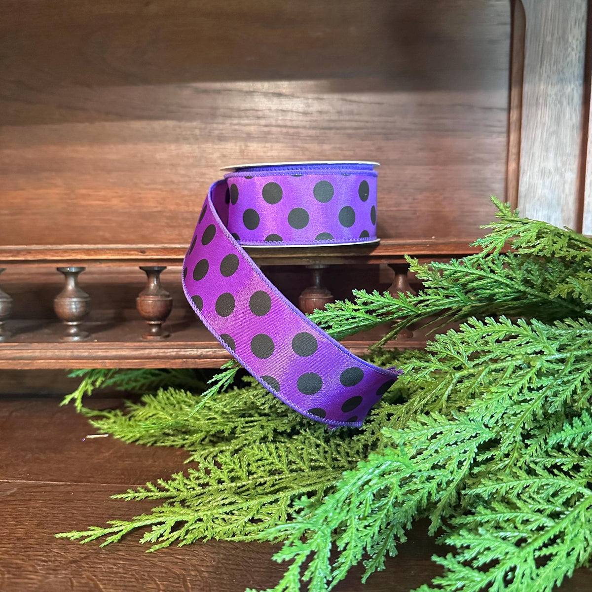 Purple Polka Dot Ribbon | Halloween Wired Ribbon | Wreath & Bow Making Ribbon